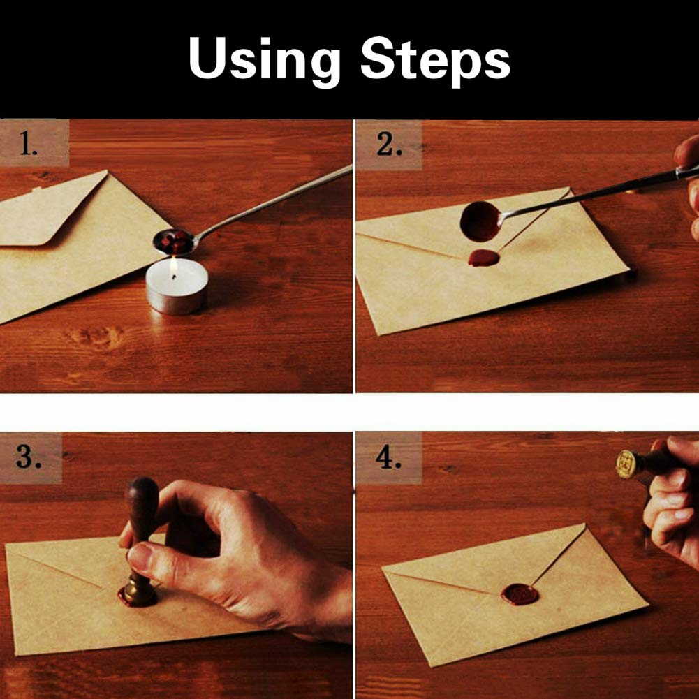 Wax Seal Stamp Set, ANBOSE Wax Seal Stamp Kit Including 6 Pieces Moon Star Mountain Sealing Wax Stamps Copper Seals + 1 Wooden Hilt, Moon Balloon Sealing Wax Stamp Kit for Cards Invitations