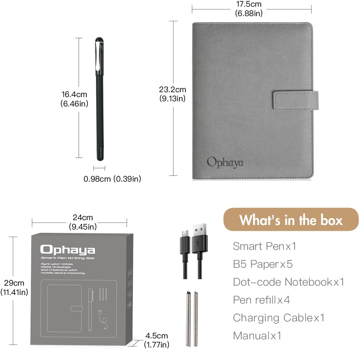 2 in 1 Digital Pen Smart Pen Writing Set, Includes Smartpen, Notebook, Use with Ophaya App for Notes Taking, Recording, Storing