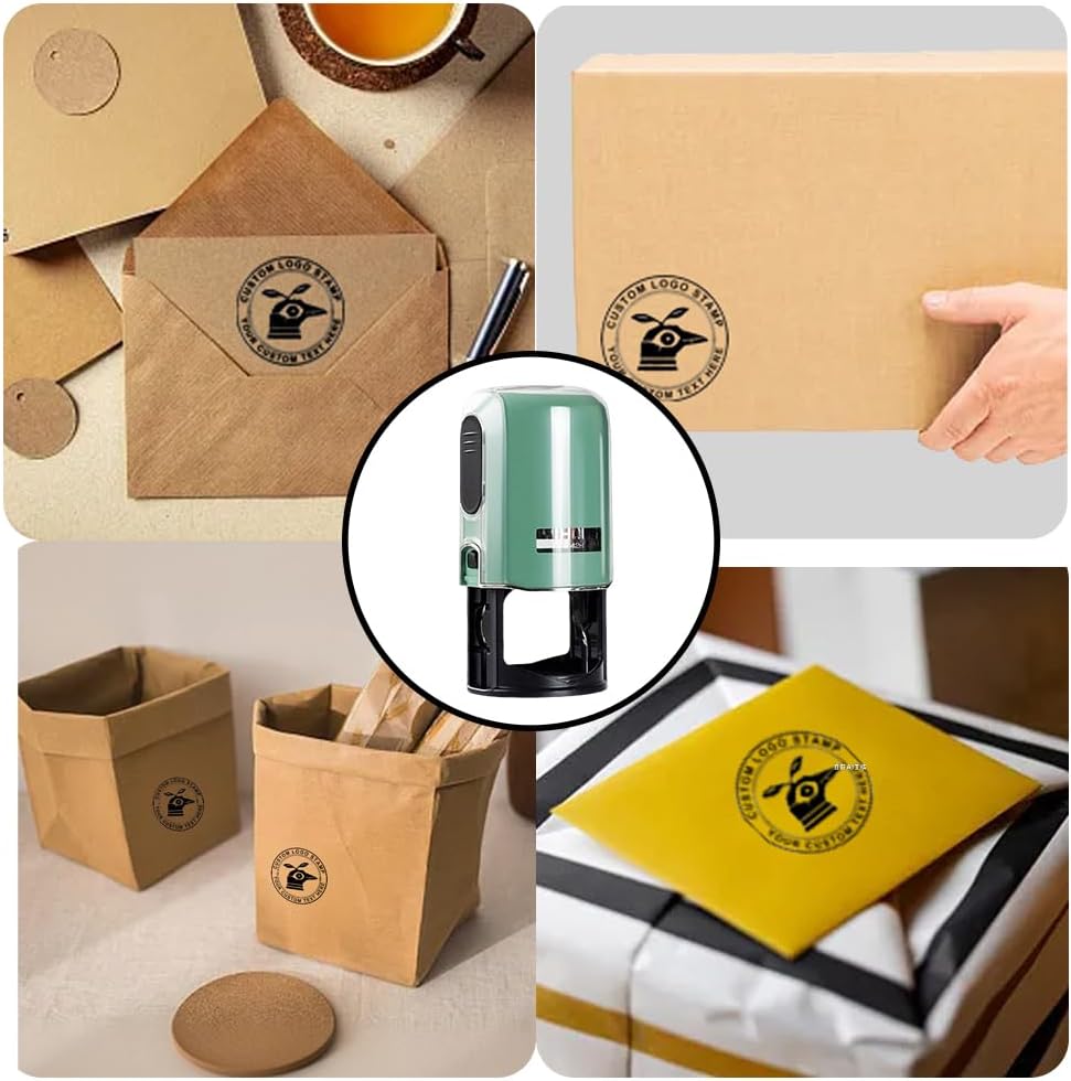 Custom Logo Stamp,Personalized Business Stamp Customized Self-Inking Stamp Business Logo Text Address Stamp-Round,4 Ink Colors Available (Black Case)