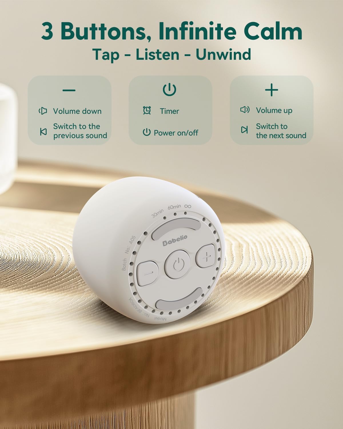 Babelio White Noise Sound Machine for Adults Kids Baby, Mini, 15 Non-looping Sounds, Timer, Memory Function, Easy to Pocket and Travel White 2 Pack