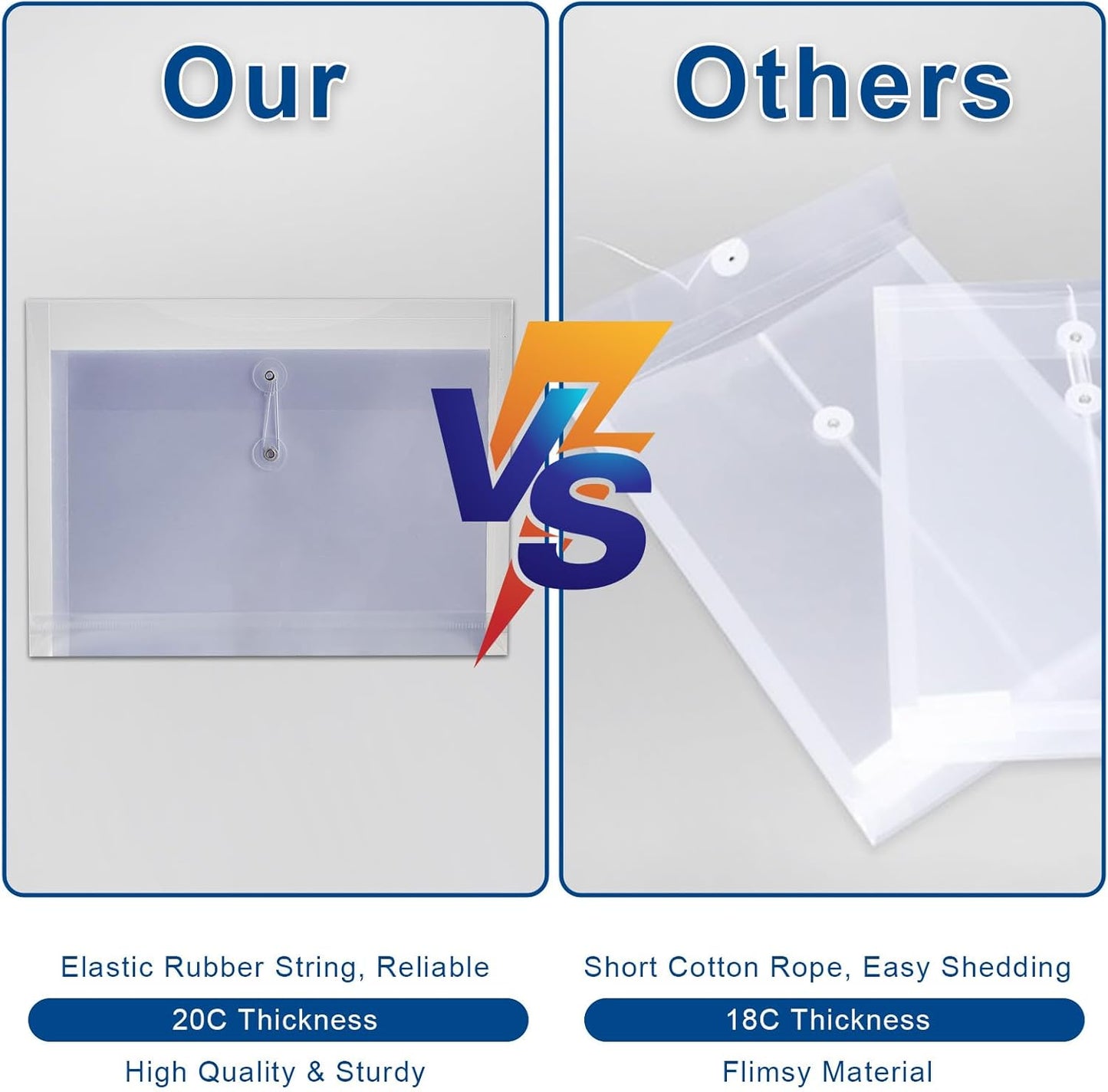 Clear Poly Envelopes with String Closure 20 Pack, EGOSKY Transparent Envelope Folders with Top Opening, Reusable Plastic File Folders for School Office Suppiles