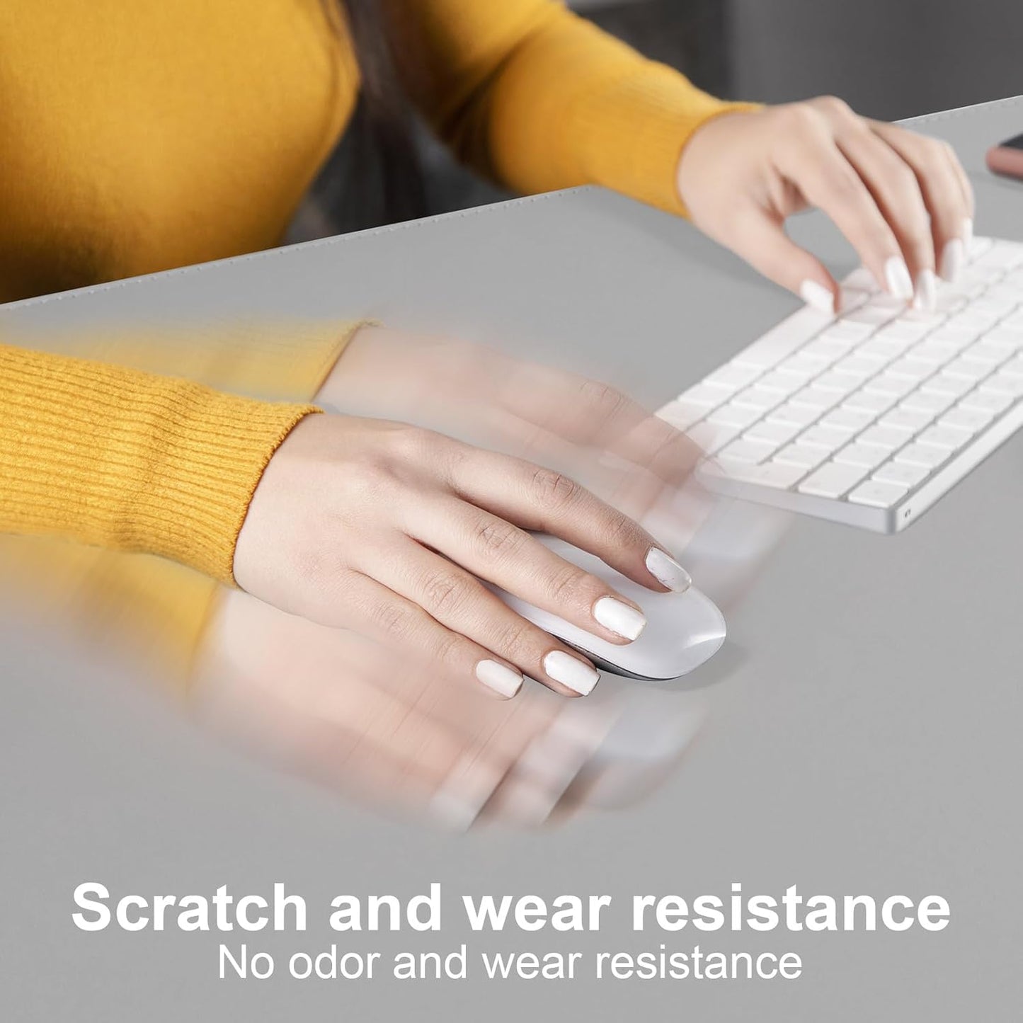 DAWNTREES Desk Mat Protector,PU Leather Desk Pad,Non Slip, Large Mouse Pad and Keyboard Mat, Waterproof Writing Pad for Office and Home (Light Gray)