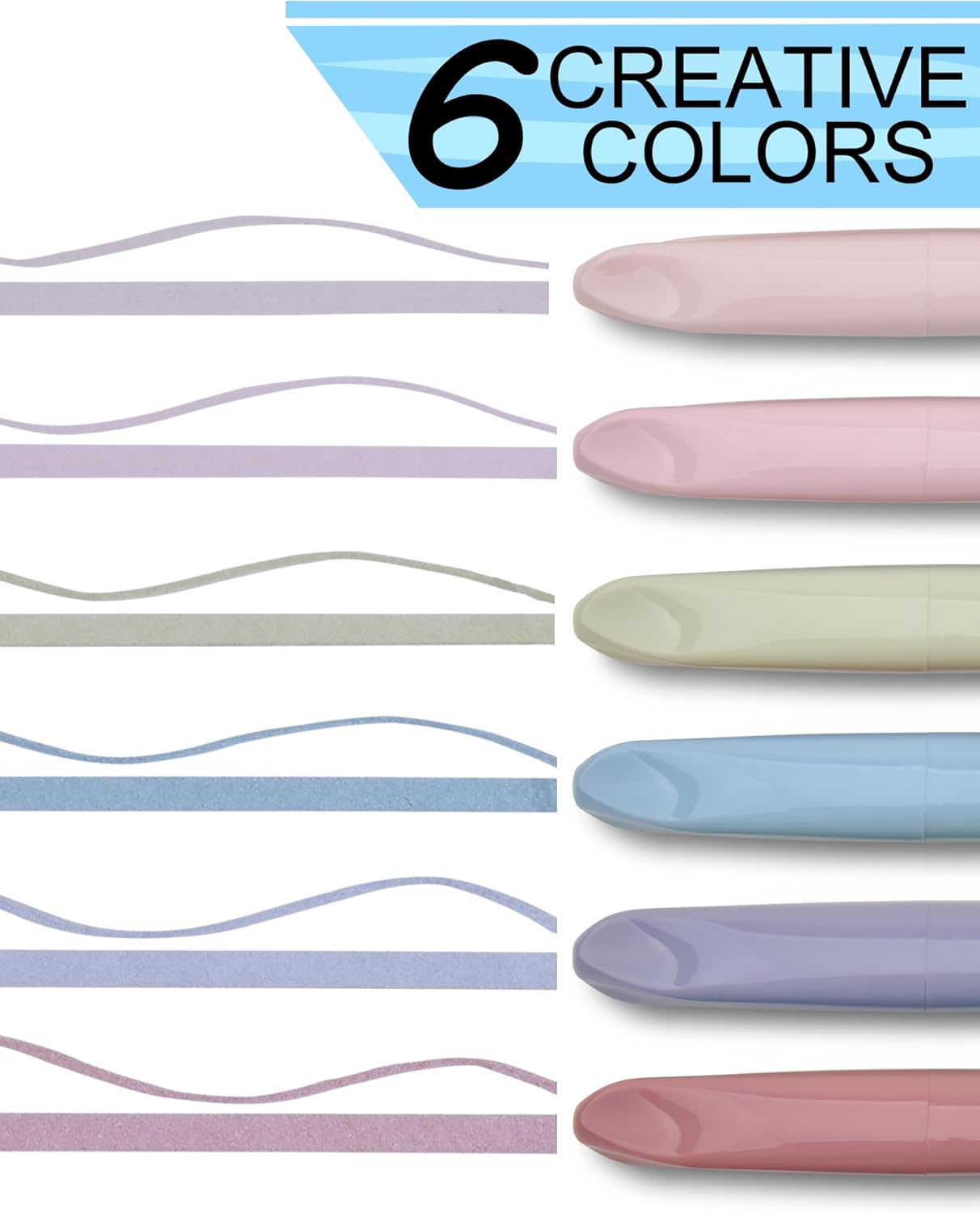 Aesthetic Highlighters, Lipstick-shaped Highlighters, Assorted Colors With Soft Chisel Tip,No Bleed Bible Highlighter Pastel,Unique Highlighters, 6 Pack