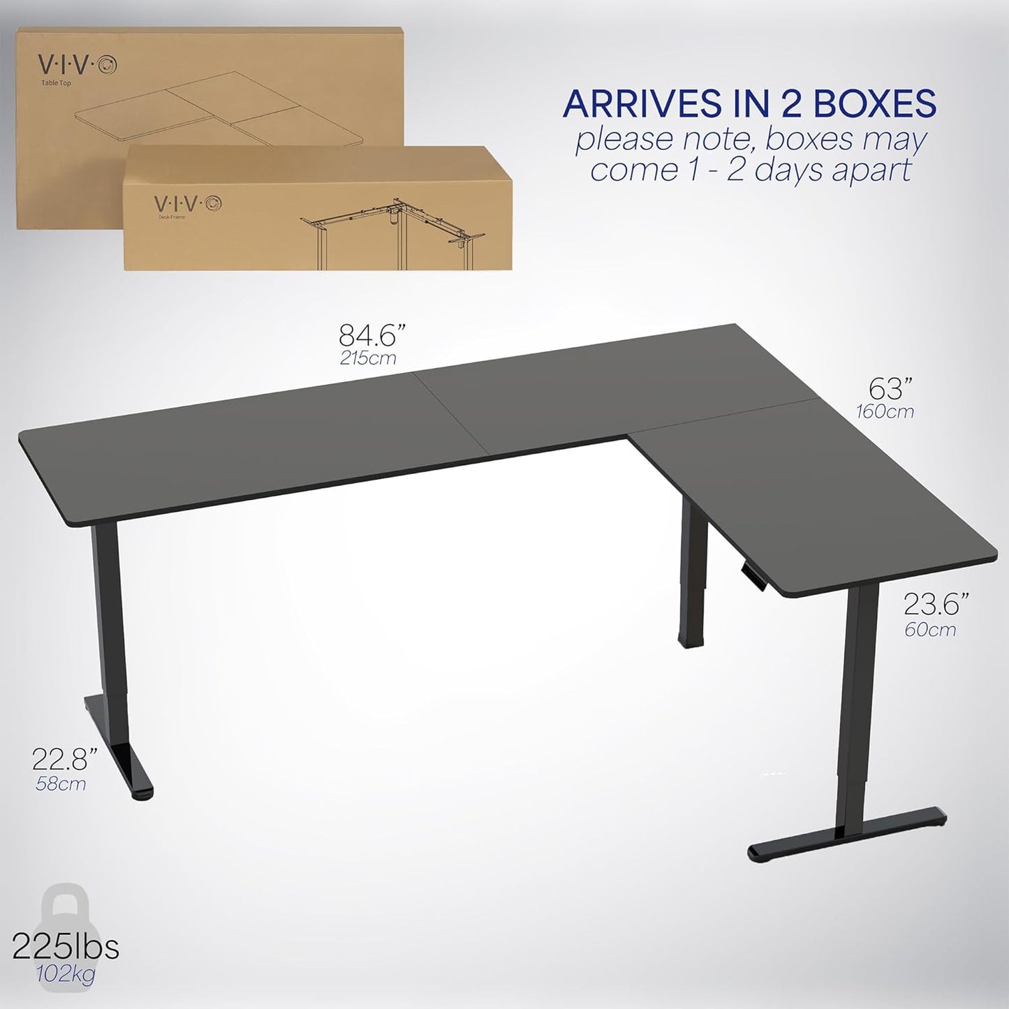 VIVO Electric Corner L-Shaped 84 x 63 in Standing Desk, Memory Height Adjustment, Black Top Black Frame, DESK-E3CTBB-84