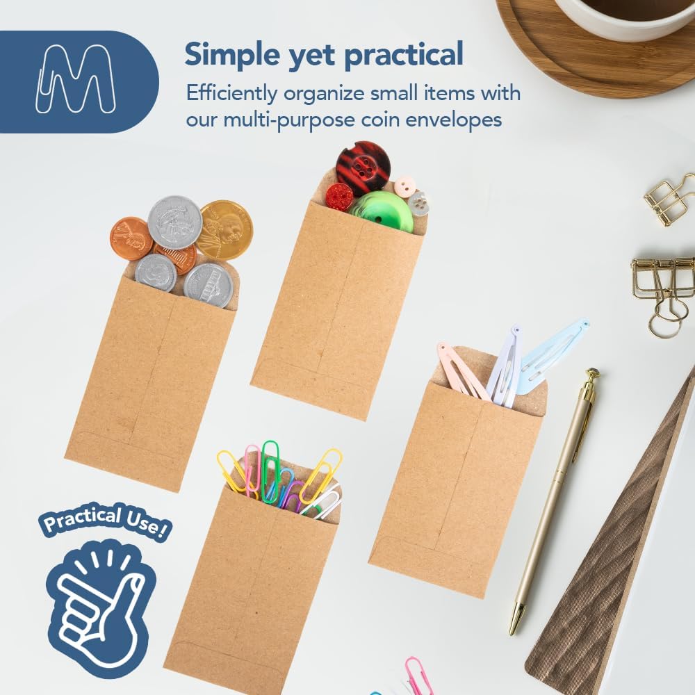 MOS #1 Brown Coin Envelopes 2.25 x 3.5 Inch 120 Pack — Self-Seal Small Kraft Envelopes for Coins, Seeds, Small Parts, Collectibles, Jewelry, Craft Storage