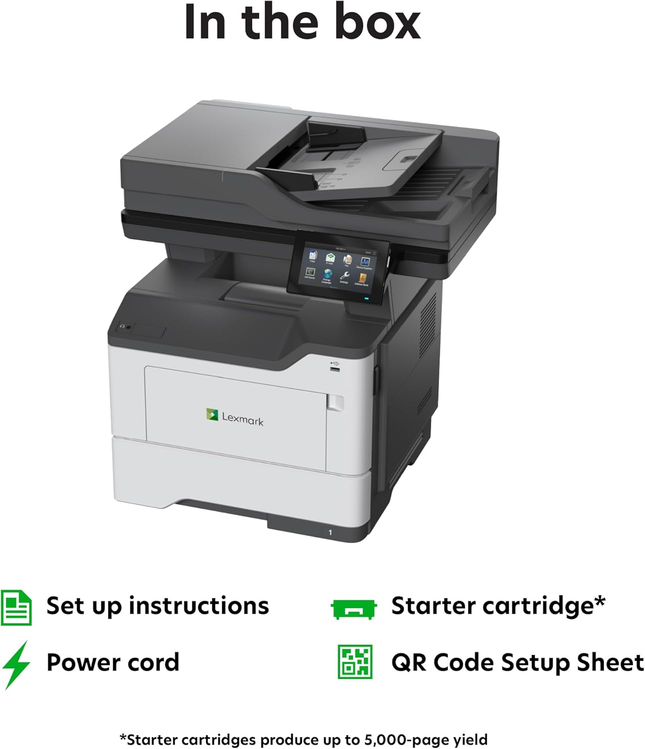 LEXMARK MX532adwe Monochrome Laser Printer, Integrated Duplex, Energy Star, 4.3-inch Color Touch Screen, Print Speed: Up to 46 ppm, Recommended Monthly Page Volume: 2,000-15,000 Pages(38S0820)