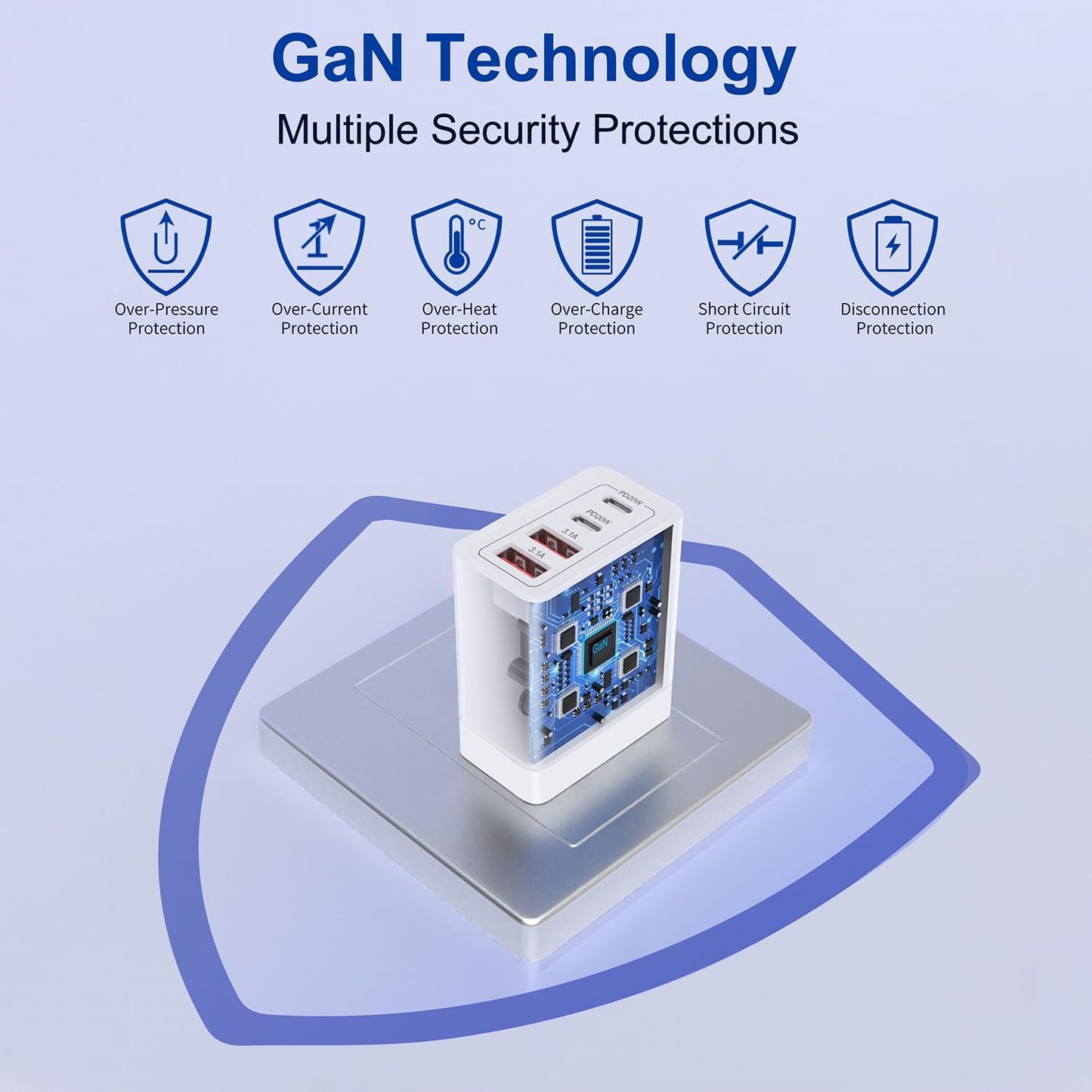 USB C Charger Block, 55W 4-Port USB C Fast Wall Charger Dual Port QC + PD 3.0 Power Adapter, Multiport Type C Charging Cube with Lightning Cable for iPhone 16 15 14 13 12 11 Pro Max XS,Samsung,Tablets