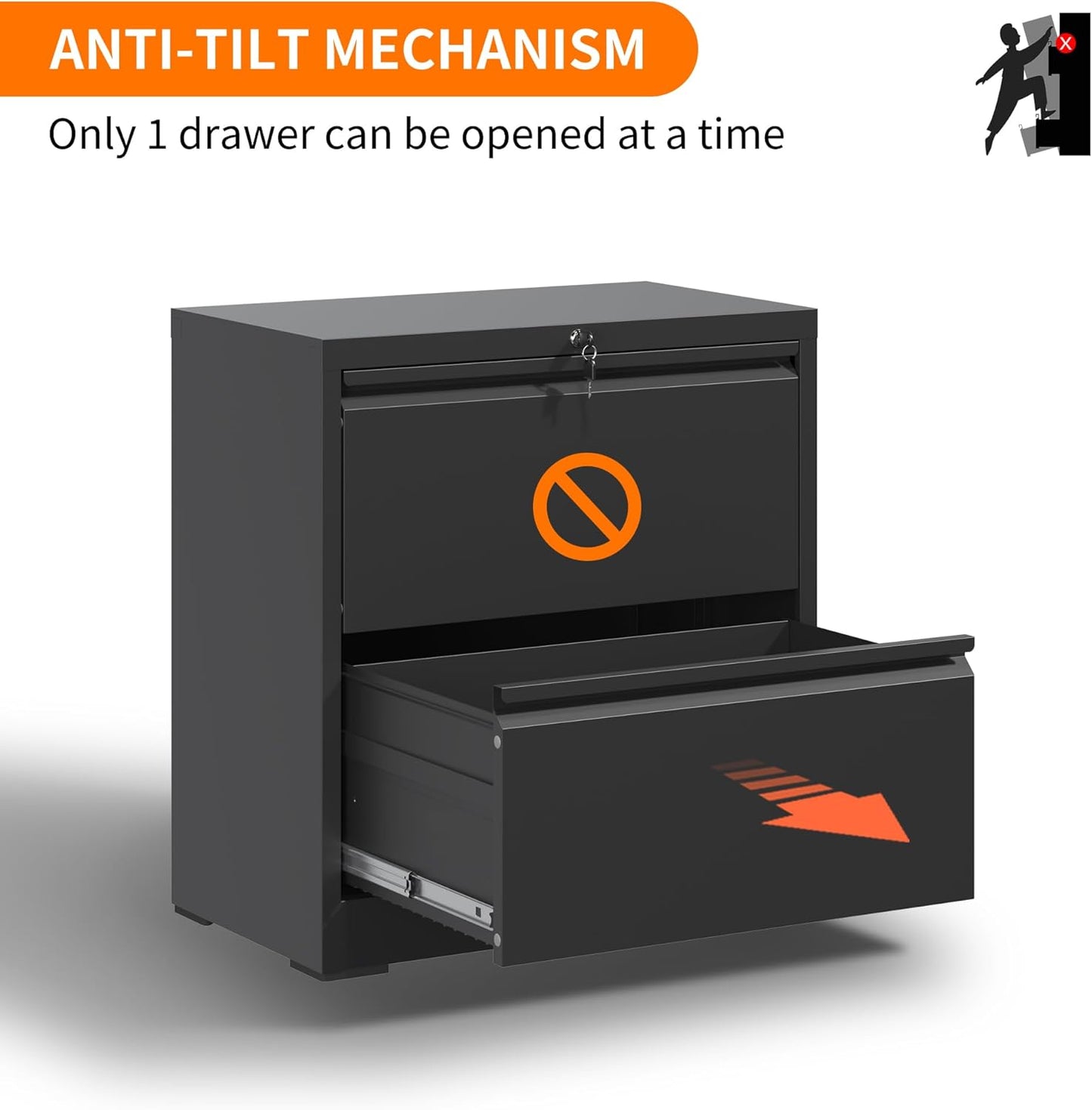 2 Drawer Locking Filing Cabinet Heavy Duty Large Metal Cabinets Black Home Office Lateral File Cabinets Wide Steel Cabinet for Legal/Letter Size File,Assembly Required