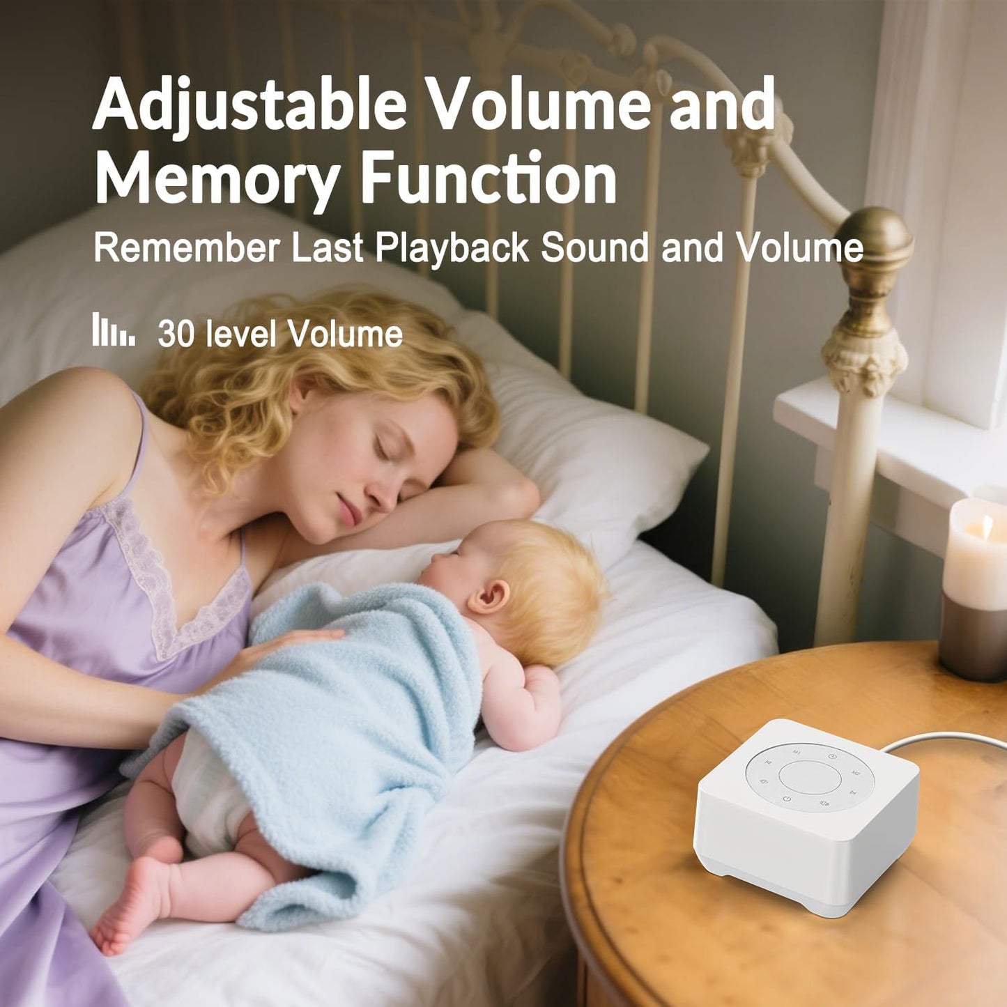 White Noise Sound Machine for Sleep 20 Soothing Sounds Noise Machine for 30 Level Volume 5 Timer Setting Favorite Setting Memory Function Touch Control Compact Portable for Adult/Baby (White)