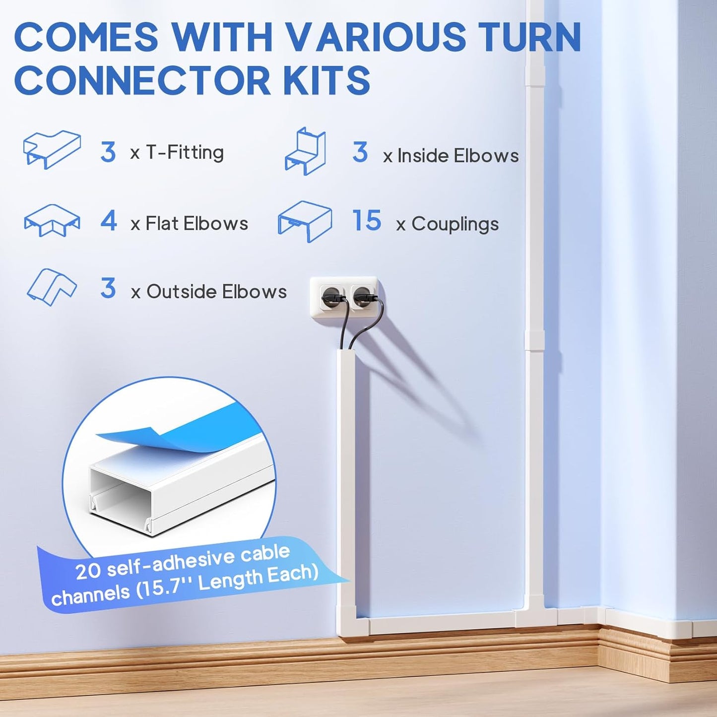 315in Cord Hider Kit, Paintable Cable Raceway, Cord Covers for Wires on Wall, Cord Hider for Wall Mount tv, tv Cable Hider Wall kit, Wire Covers for Cords, W0.96in X H0.57in, White