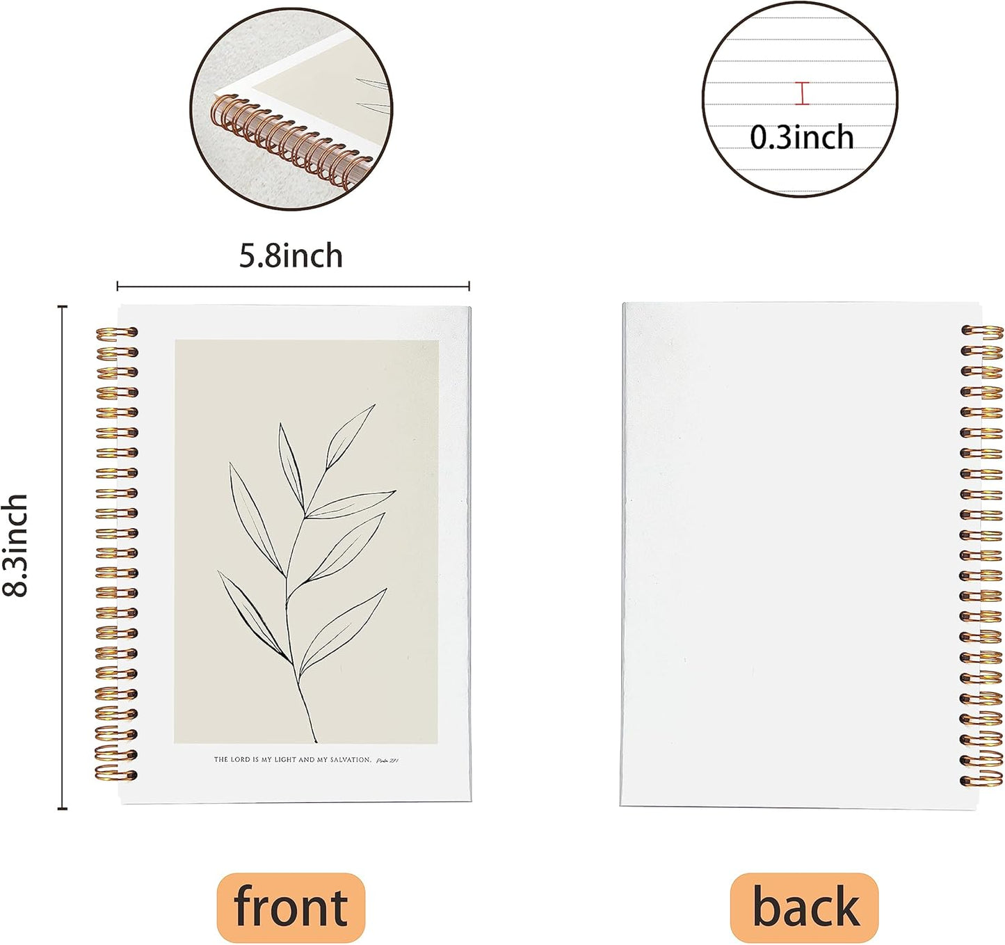 VNWEK Bible Scripture PSALM 27:1 the Lord Is My Light and My Salvation Boho Botanical Leaf Spiral Notebook Journal 5.5 x 8.3 inches,Christian Lined Hardcover Spiral Notebook,Christian Gifts