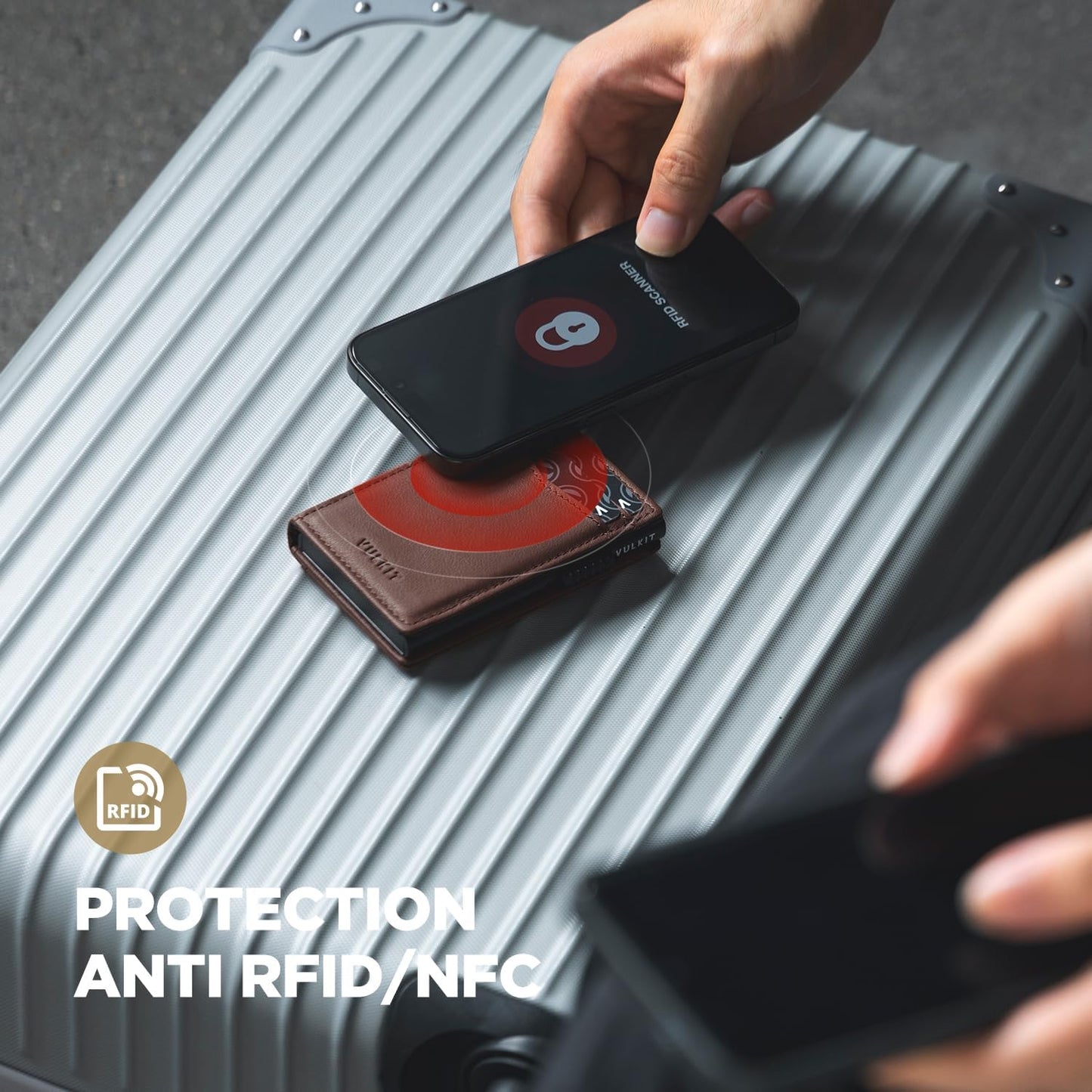 VULKIT Men's Wallet with ID Window Top Grain Leather RFID Blocking Minimalist Wallet Pop Up Card Holder Magnetic Closure