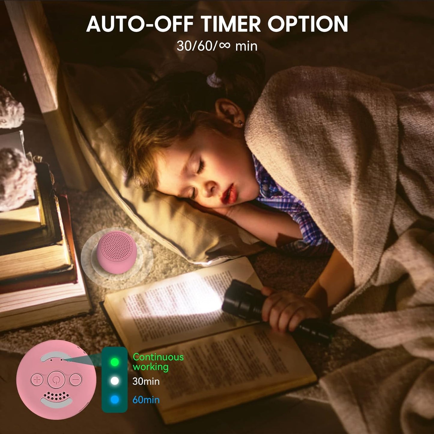 Babelio White Noise Sound Machine for Adults Kids Baby, Mini, 15 Non-looping Sounds, Timer, Memory Function, Easy to Pocket and Travel Pink