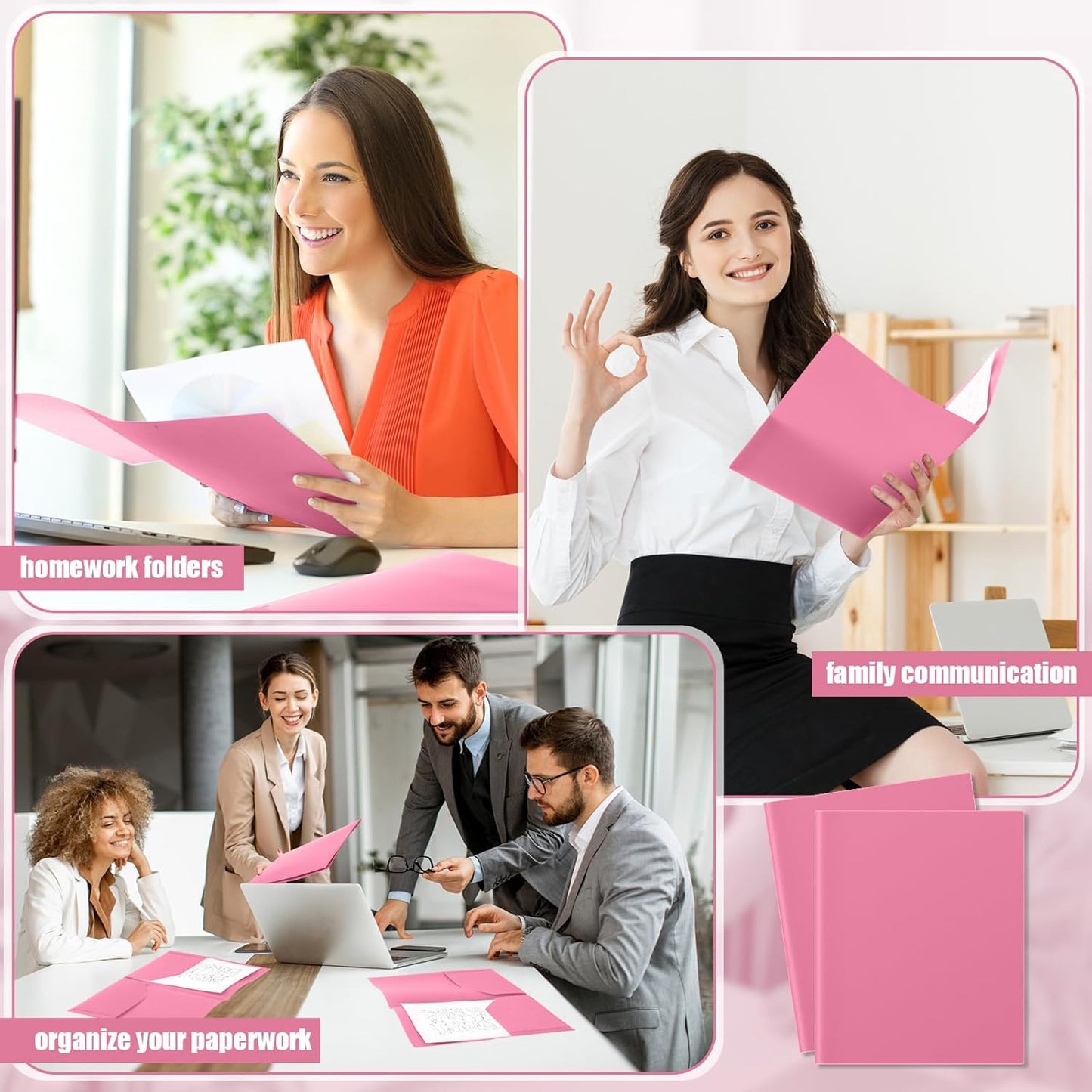 Gueevin 24 Pcs Plastic Folders with Pockets, Back to School Two Pocket Folder Fit Letter Size, Heavy Duty School Business Card Holder for Home Office, 11. 61 x 9. 45 Inches (Pink)