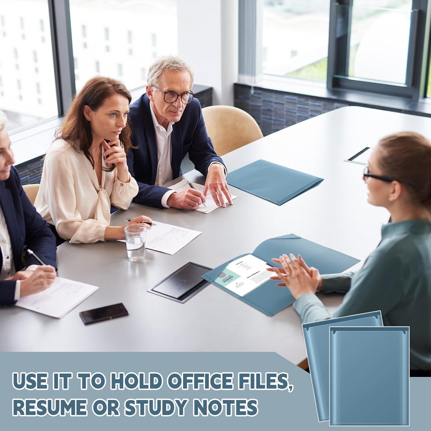 Henoyso 60 Pcs Plastic Folders with Clear Front Pockets Heavy Duty File Folders with 2 Pockets and Card Slot for Student Communication School Office Presentation Report (Blue Gray)