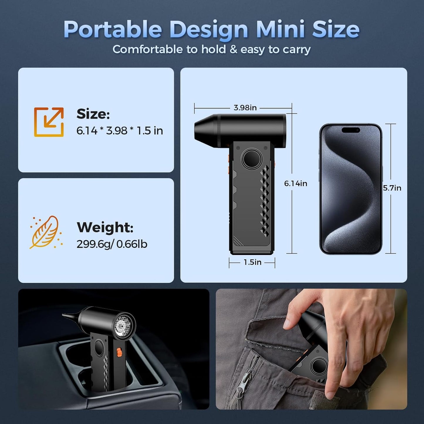 Compressed Air Duster, 150000RPM Electric Air Duster with LED Display & Light, 4 Gear Adjustable Cordless Air Blower, Rechargeable Brushless Motor Turbo Fan for Keyboard, Electronic Devices, Home, Car