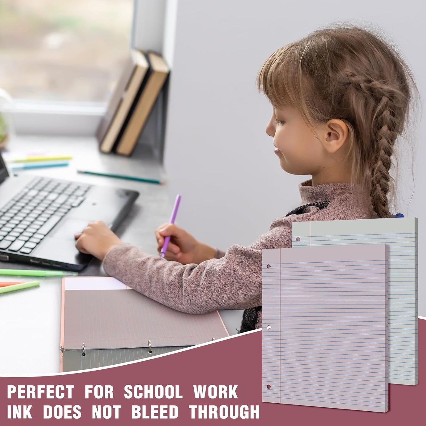 PerKoop 600 Sheets Colored Loose Leaf Paper 8.5" x 11" college ruled Lined 3 Hole Punched notebook Filler Paper for 3 Ring Binders Office School Supplies (Sweet Color)