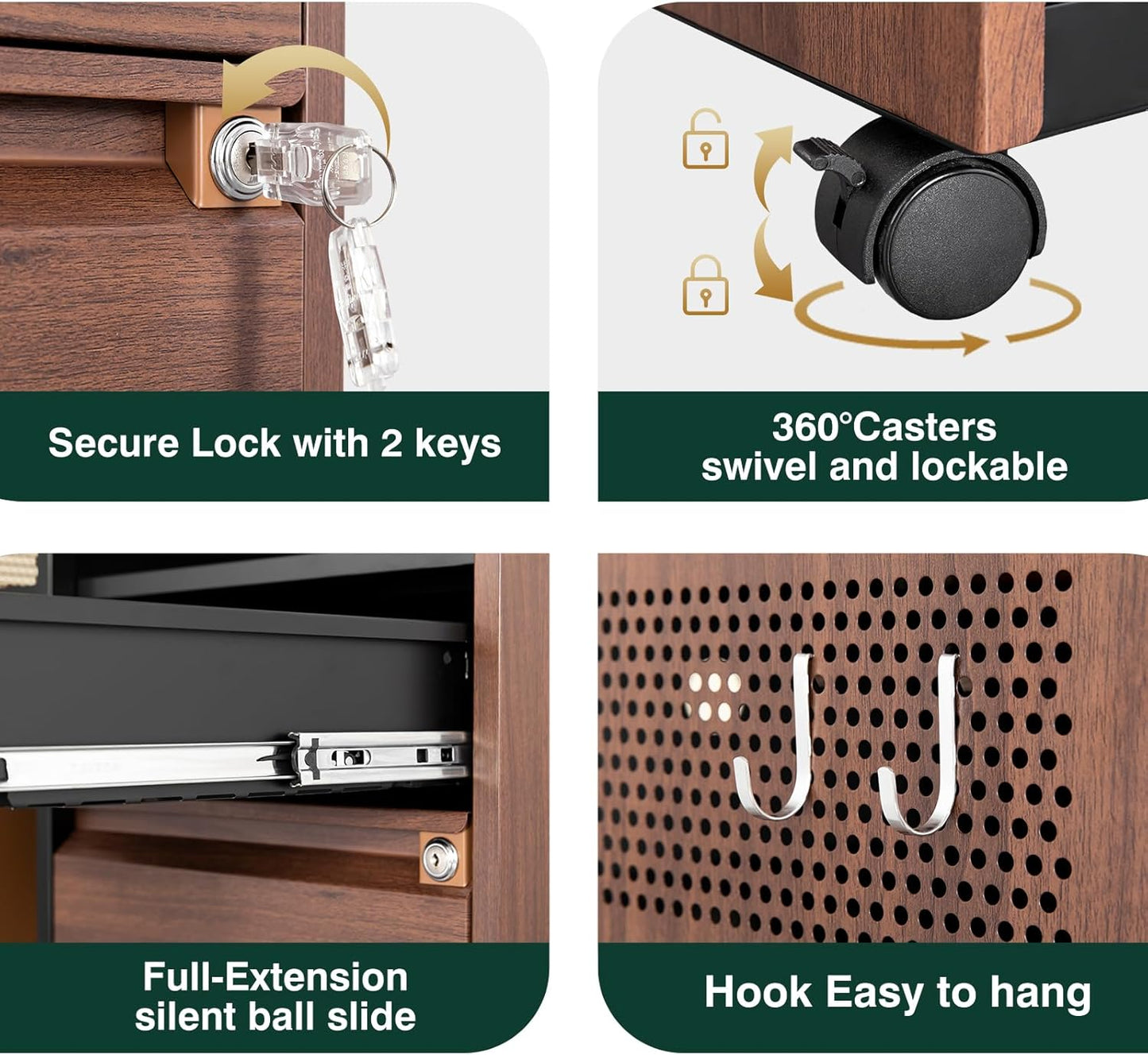 Mobile 2 Drawer File Cabinet,Metal File Cabinet with Lock,Lateral Printer Stand Filling Storage for Home Office-A4/F4/Letter