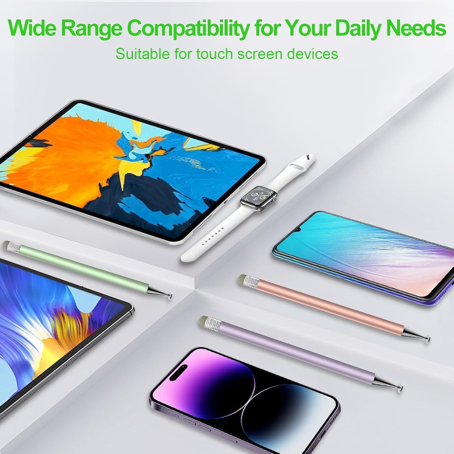 Stylus Pen for Touchscreen,3pcs 2in1 High Precision Sensitivity Stylus, Suitable for iPhone/ipad/Android Stylus for ipad,Compatible with Touch(Green/Purple/Rose Gold + 4Tips)