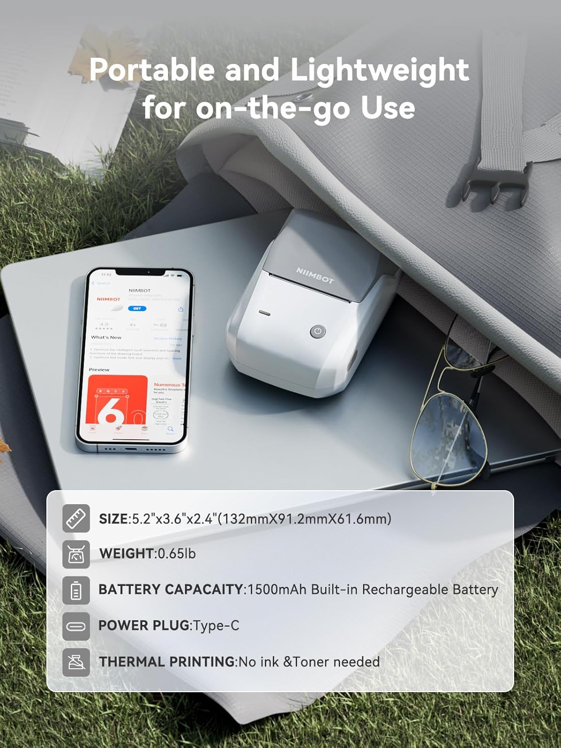 NIIMBOT B1 Bluetooth Label Maker Machine with Tape, Easy to Use, Large Waterproof Label, 2 Inch Portable Thermal Label Printer with Multiple Templates for Kitchen,Home, School, Small Business,Grey