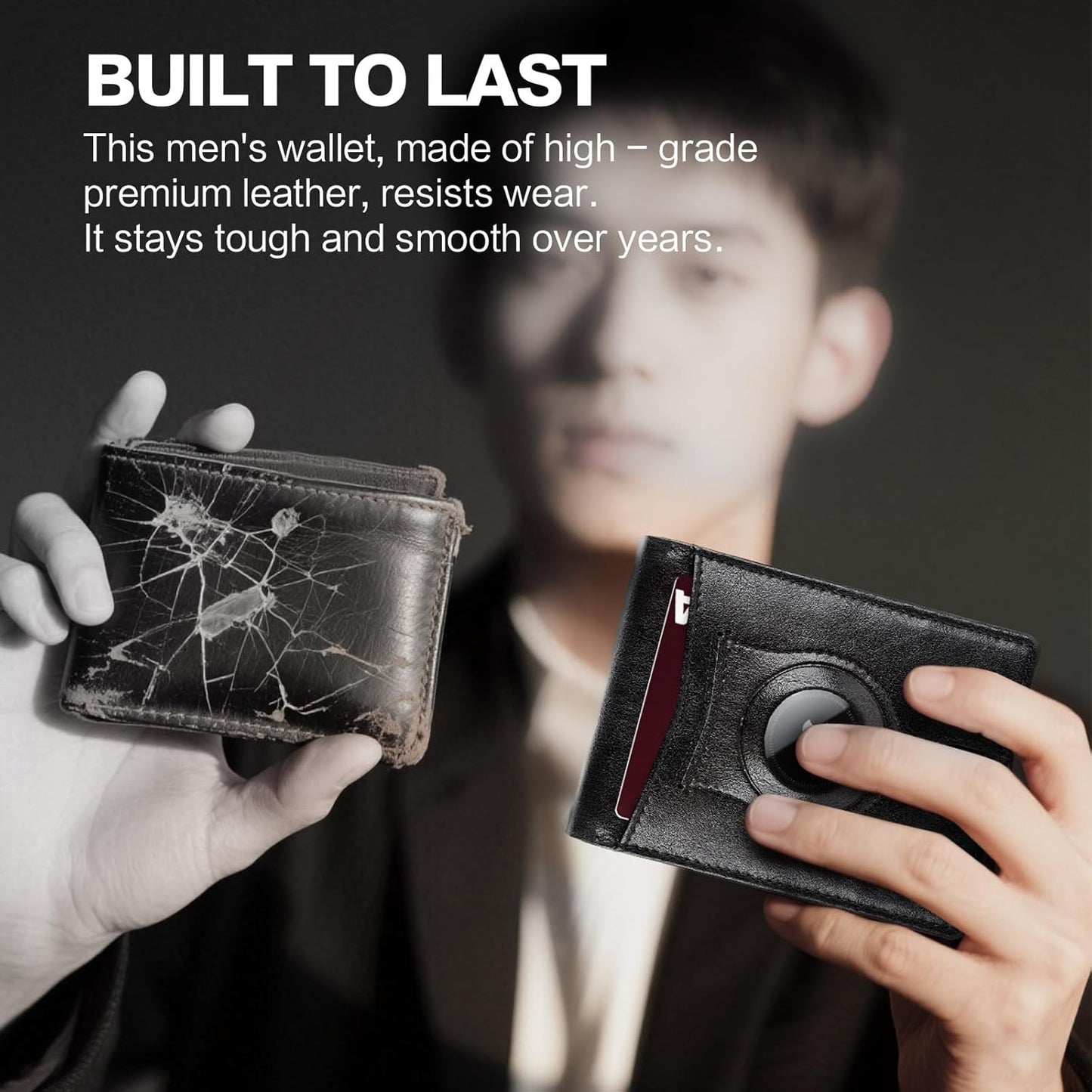 Slim Wallet for Men RFID Blocking Bifold Mens Slim Wallet,Ultra Thin Minimalist Front Pocket Small Compact Mens Leather Wallets,Smart Security Credit Card Holder with 2 ID Window & 1 Money Slot