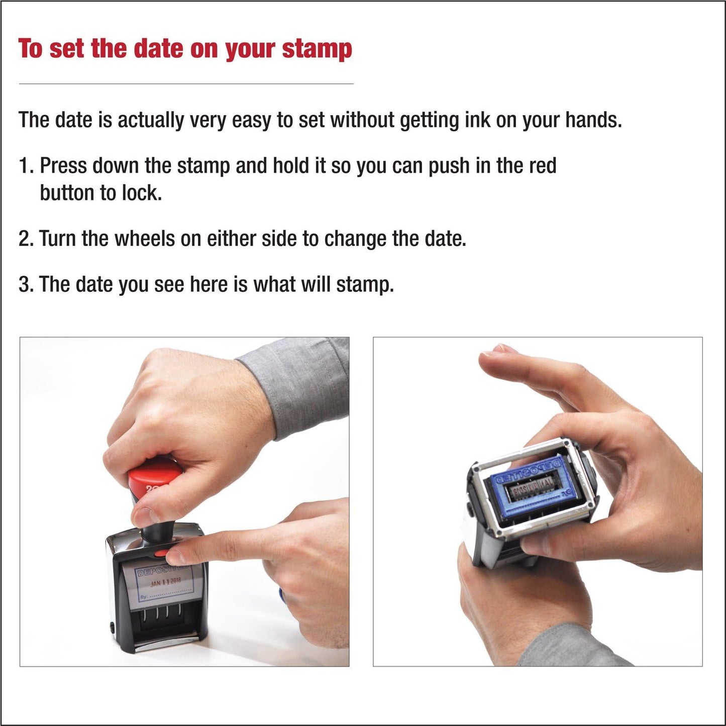 Heavy Duty Date Stamp with Your Custom Text, Self Inking Stamp - 1" x 1-5/8” - Choice of Ink Color