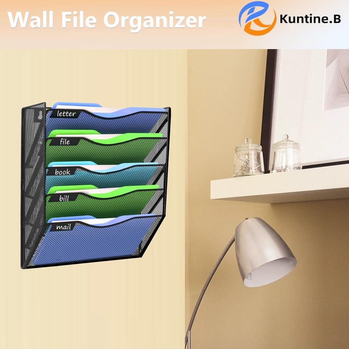Kuntine.B Wall File Organizer Office Hanging Magazine Holder Wall File Organizer for Office Home (Black, 5 Tier)