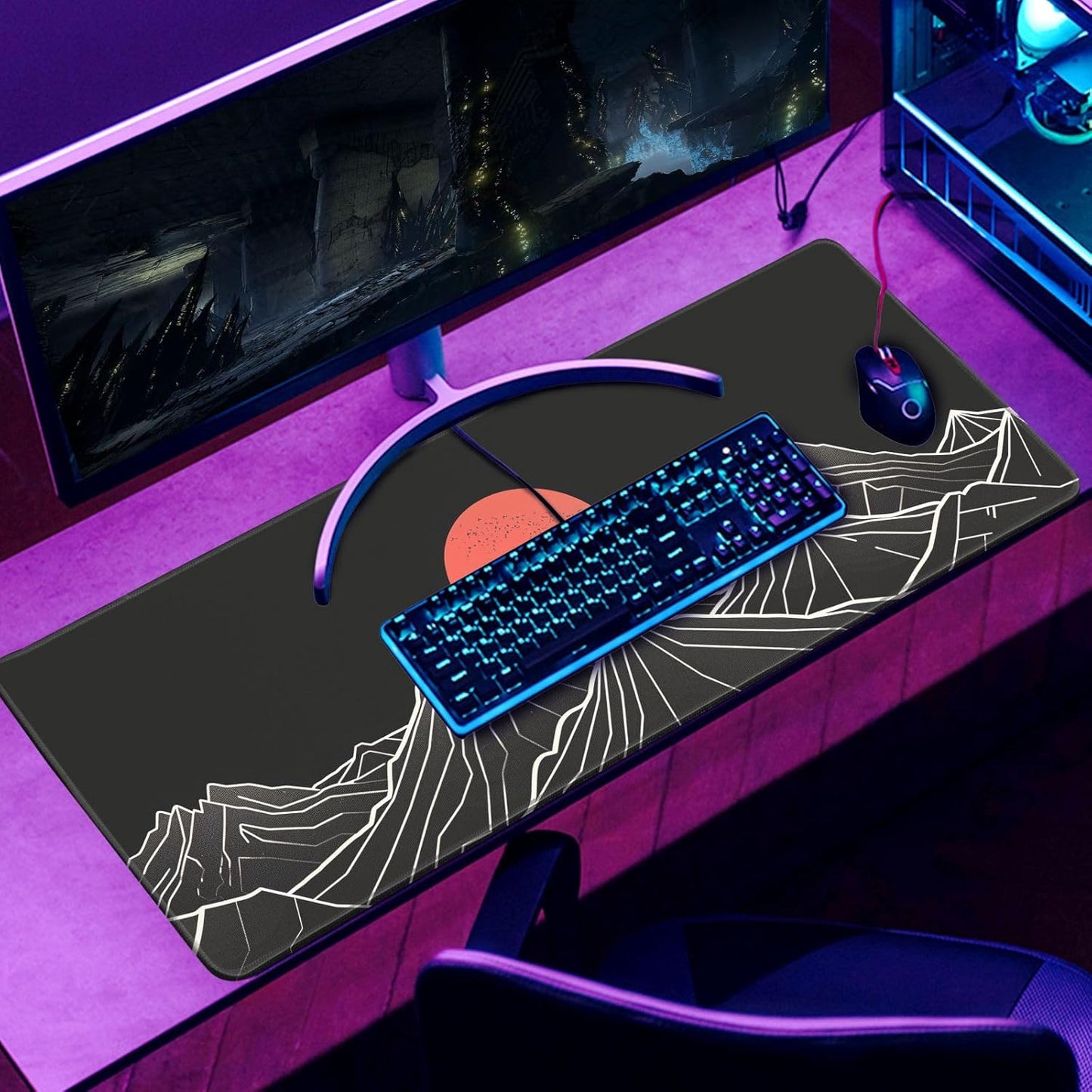 Minimalist Black Gaming Mouse Pad XL XL Large Mouse Pad Mat Long Extended Mousepad Desk Pad Non-Slip Rubber Mice Pads Stitched Edges Thin Pad (31.5x11.8 Inch)-Mountains