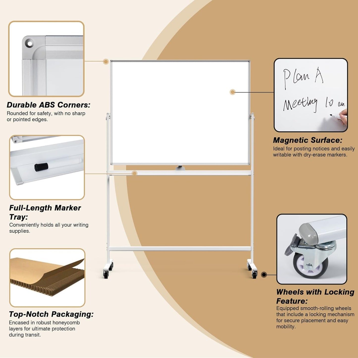 Rolling Whiteboard/w Height Adjustable, Mifuro 48 x 36 Large Portable Dry Erase Board with Stand and Wheels for Office,Classroom &School, White