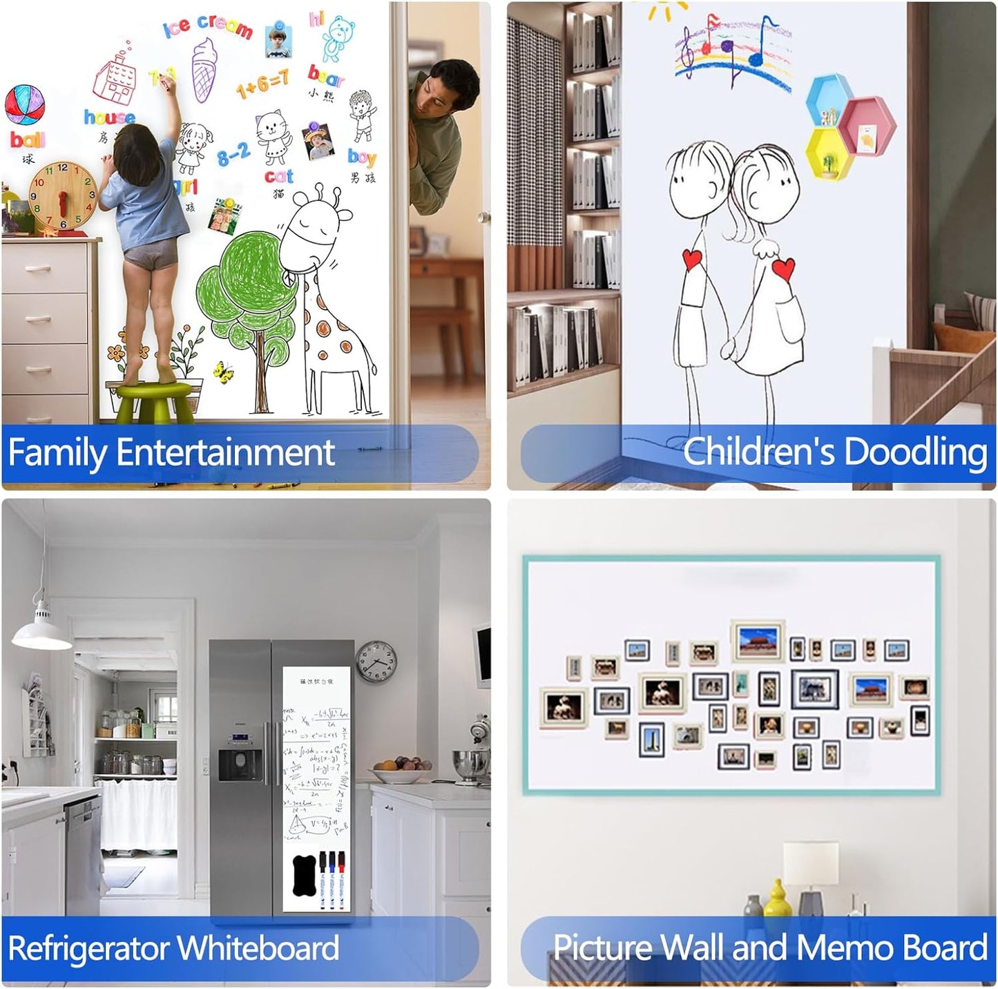 Magnetic Dry Erase Whiteboard Paper with Adhesive, 47" x 35" White Board Film for Wall, Easy to Write and Clean Dry Erase Board for Office, Classroom, Home, Include Marker, Magnetic Eraser and Magnets