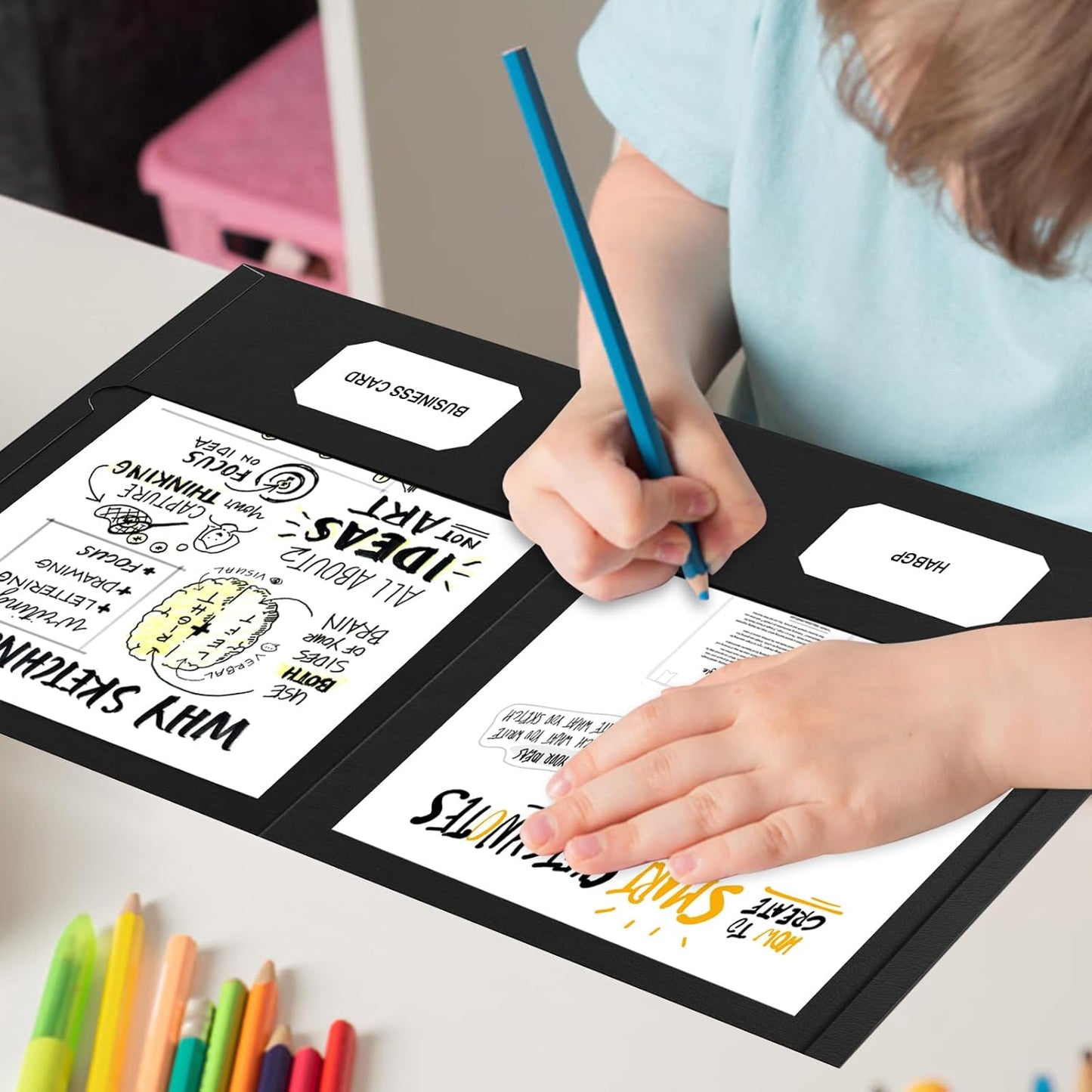 HABGP Two Pocket Folders, 50 Pack 2 Pocket Folders Fit Letter Size Paper, Black Paper File Folders with Pockets for School Office Home Business