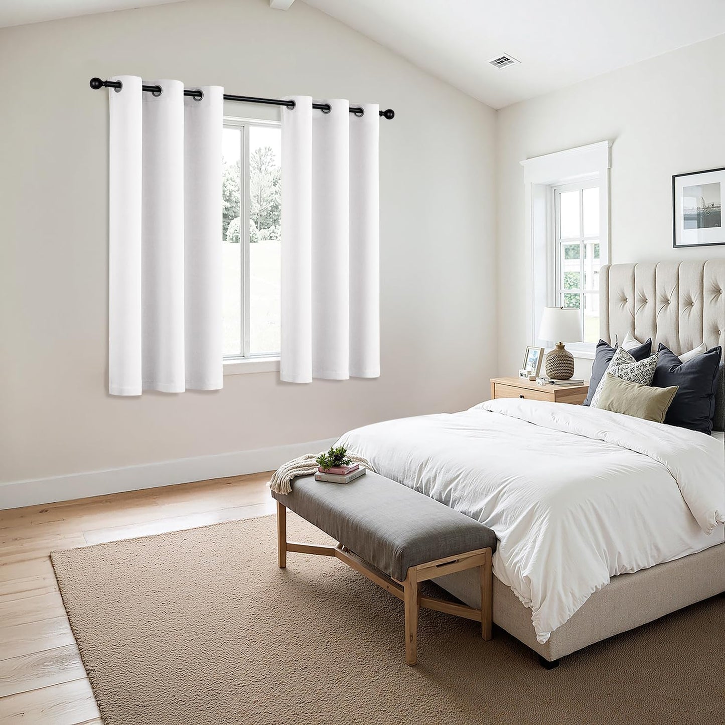 MIULEE Pure White Room Darkening Curtains - Grommet Top Bedroom Window Treatment Curtains Thermal Insulated Drapes for Living Room Kitchen Light Blocking Drapery, 40 x 45 Inches Long, 2 Panels