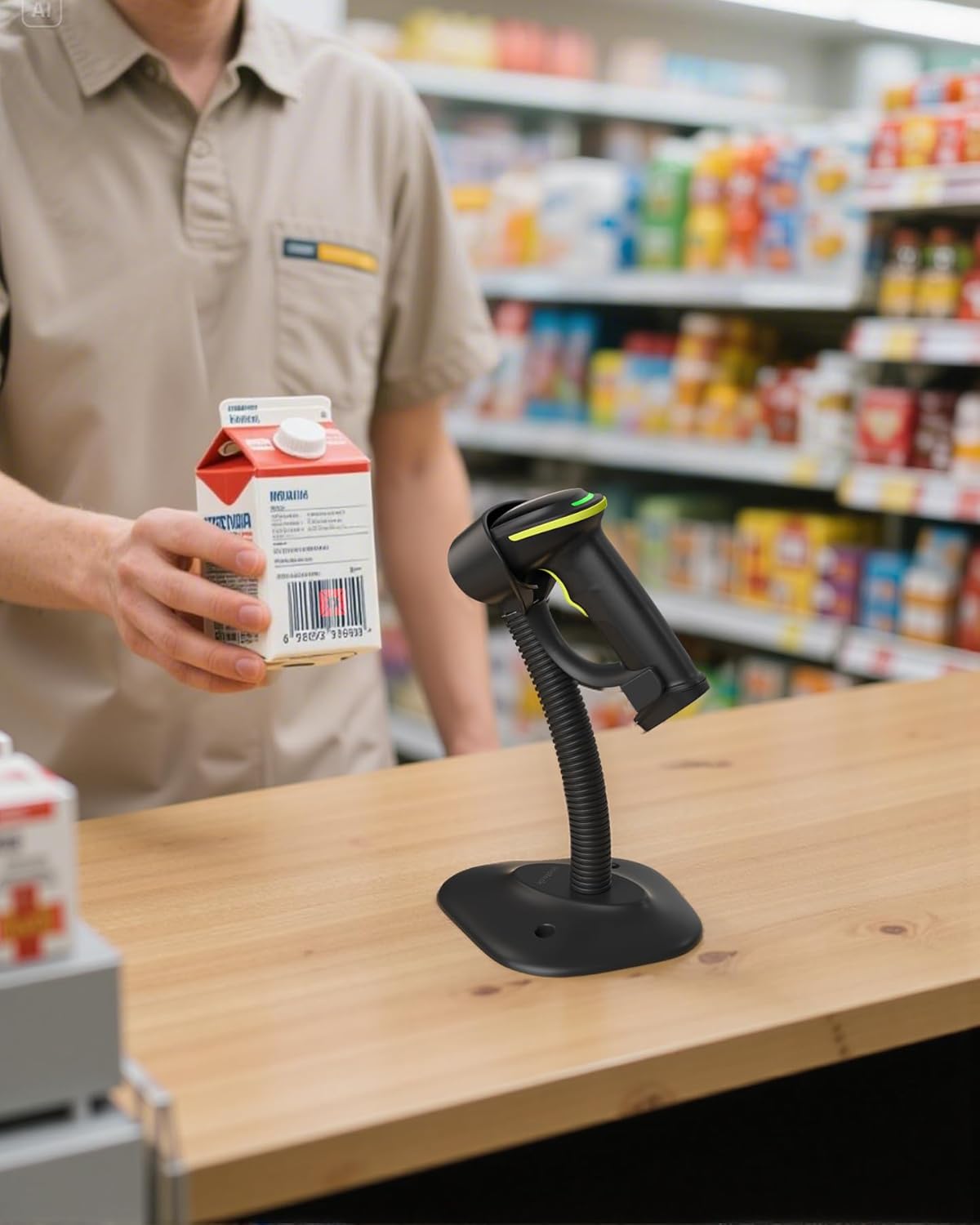 Inateck 2D Barcode Scanner with Intelligent Stand, Wireless QR Code Scanner, Handheld Scanner with APP and SDK, 2D Imager with 2600mAh Battery, BCST-35 Green