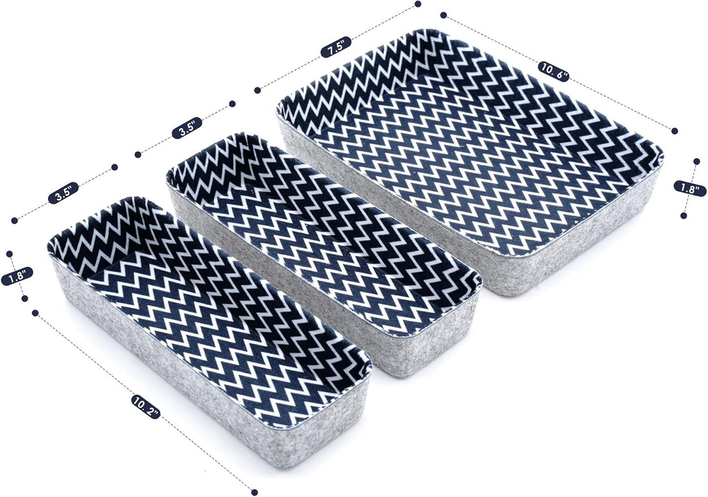 Welaxy Desk Drawer Organizer Bins with Modern Pattern Home Office Storage Bin Sturdy Small Sharrow Cozy Cubby Organize Box Gifts idea 3-Piece (Zigzag)