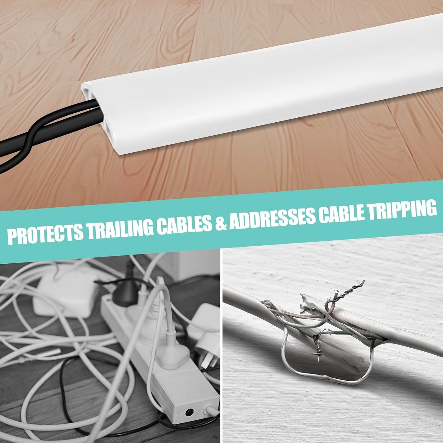 Floor Cord Cover Self Adhesive Cord Hider,3.3FT Cable Management, Extension Strip Protector for Wires, Prevent Cable Trips for Offices, Gyms, Exhibitions Cavity:0.47"(W) x 0.35"(H) White