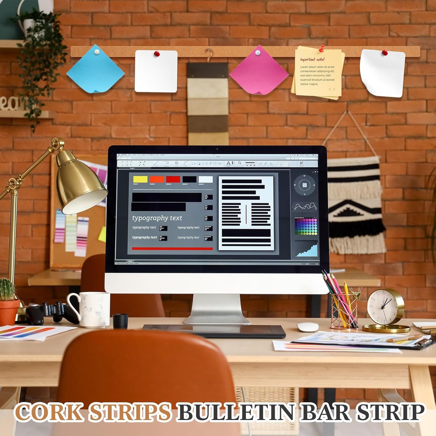 4 Pcs 36" x 1" Felt Cork Strips Bulletin Bar Strip for Wall Bulletin Board Decoration, Notice Board Self Adhesive Cork Wall Decoration, Paste Note, Photo, Schedules, Office Home Decor(Brown)