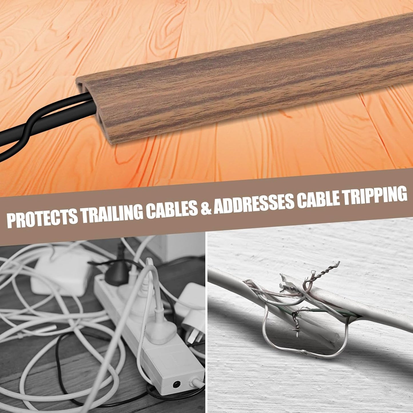 Floor Cord Cover Self Adhesive Cord Hider,3.3FT Cable Management, Extension Strip Protector for Wires, Prevent Cable Trips for Offices, Gyms, Exhibitions Cavity:0.47"(W) x0.35(H) Woodsmokedbrown