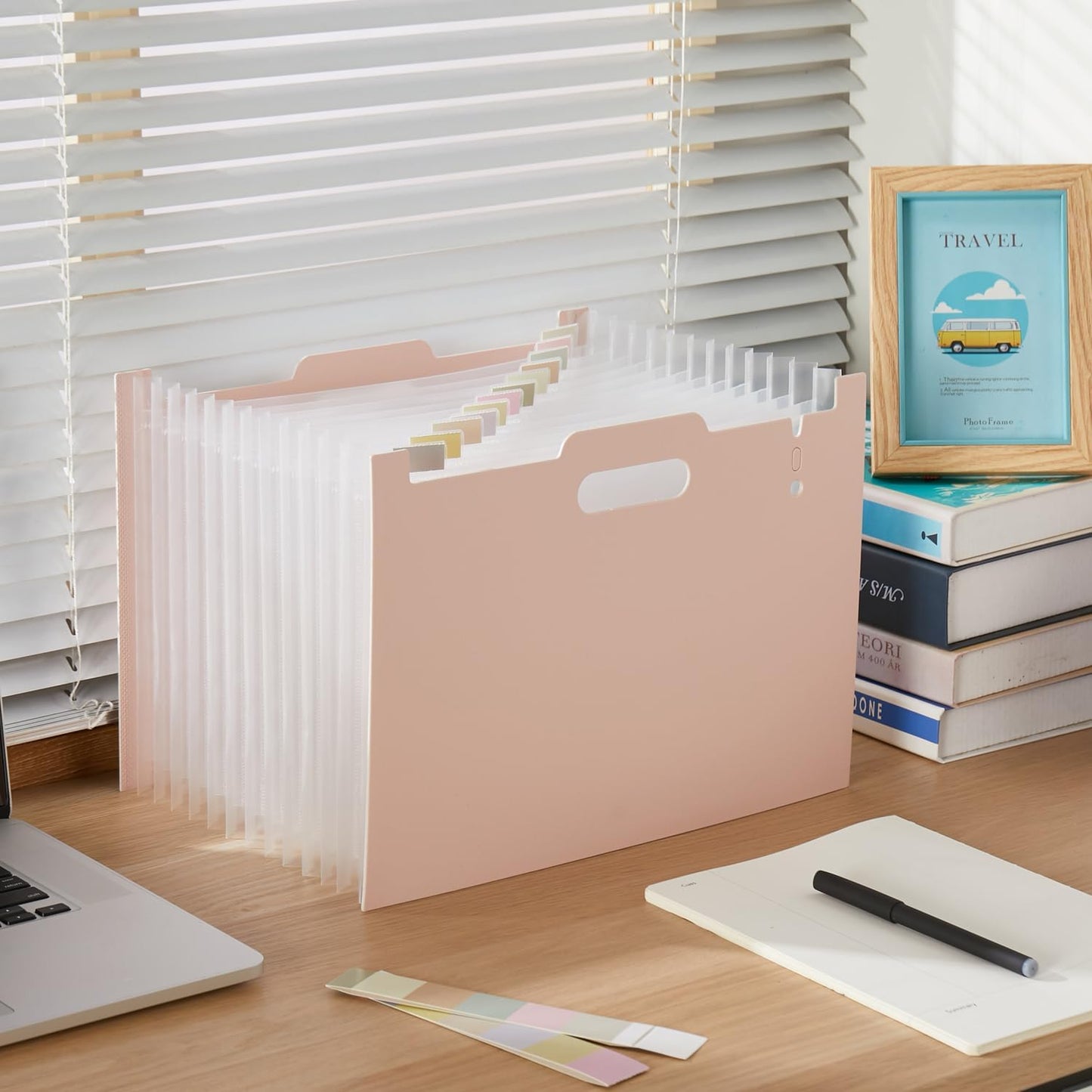 Y YOMA 2 Pack Accordion File Organizer with Handle 12 Pockets Expanding File Folder with Removable Tabs for A4 Letter Size Paper Portable Plastic Filing Organizer Document Bill Receipt Holder, Pink