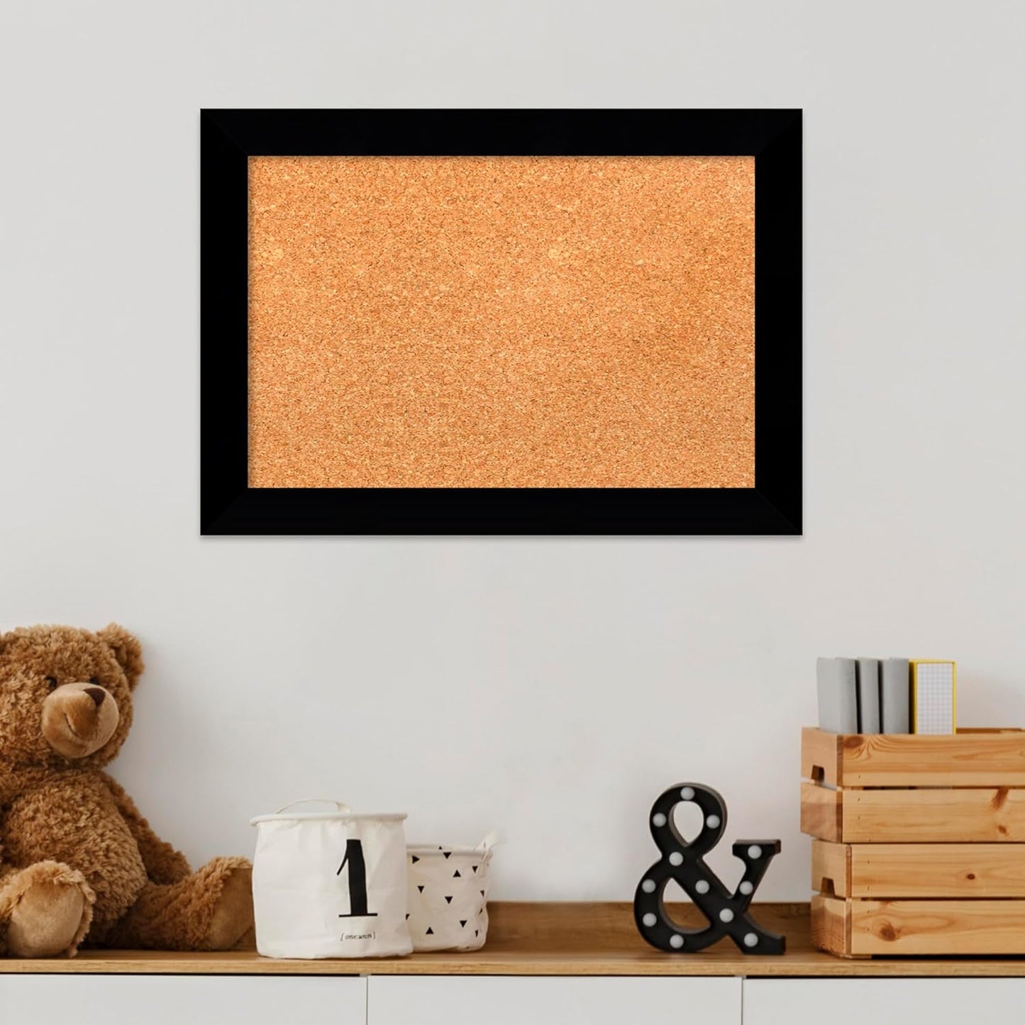 Amanti Art Natural Cork Board for Wall, 15x21 Vision Board with Black Wood Frame, Small Corkboard Office Decor for Home Organization, Modern Corkboard Pinboard to Display Items for Home Organization