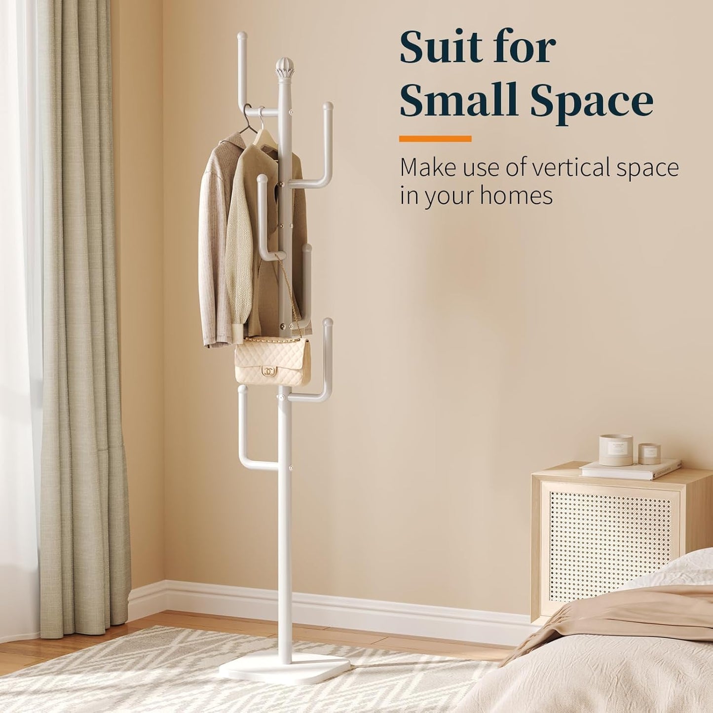 Yoobure Coat Rack Freestanding with Natural Marble Base - Cactus Coat Tree with 6 L-shaped Hooks, Heavy Duty Coat Hanger Stand, Metal Coat Rack Stand for Entryway, Hall Tree for Jacket/Hat/Clothes/Bag