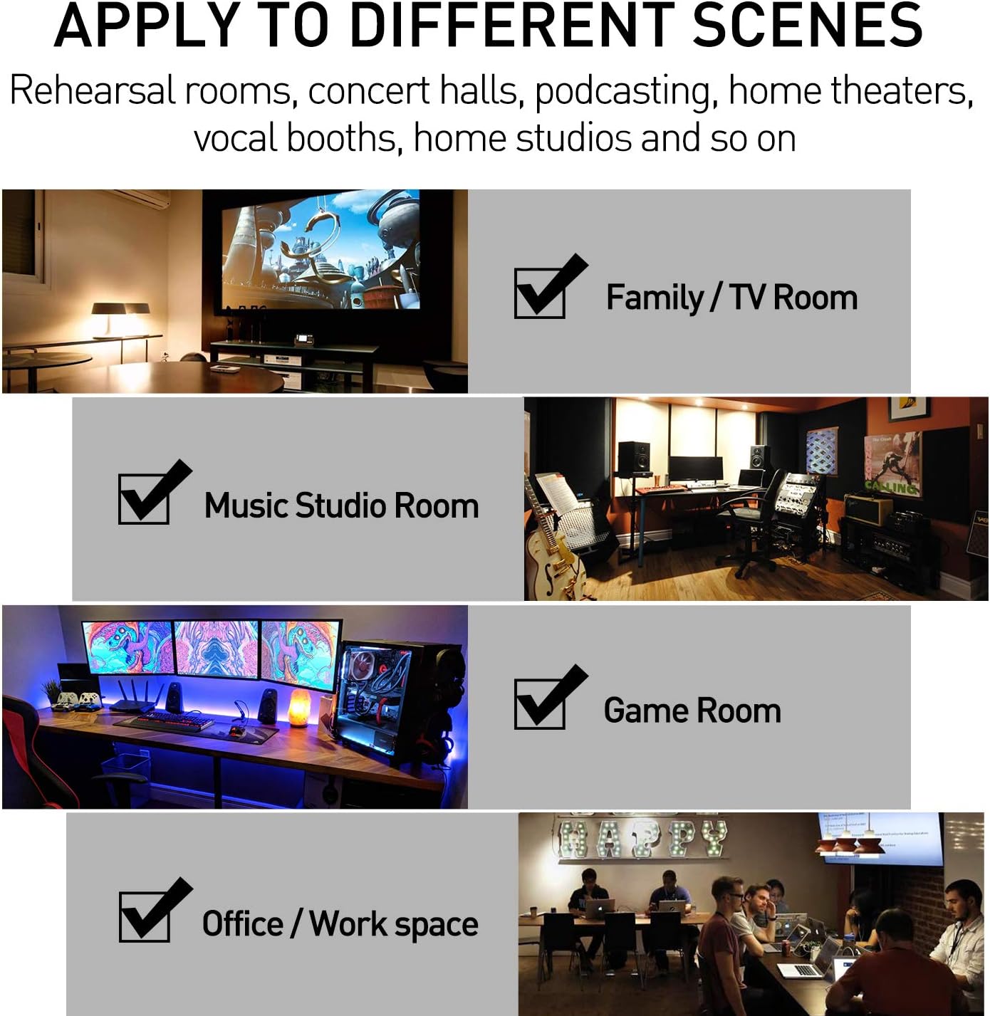 24 Pack Acoustic Foam Panels 1" x 12" x 12" Sound Proof Foam Panles Soundproofing Noise Cancelling Wedge Panels for Home Office Recoding Studio with 240PCS Double-Side Adhesive