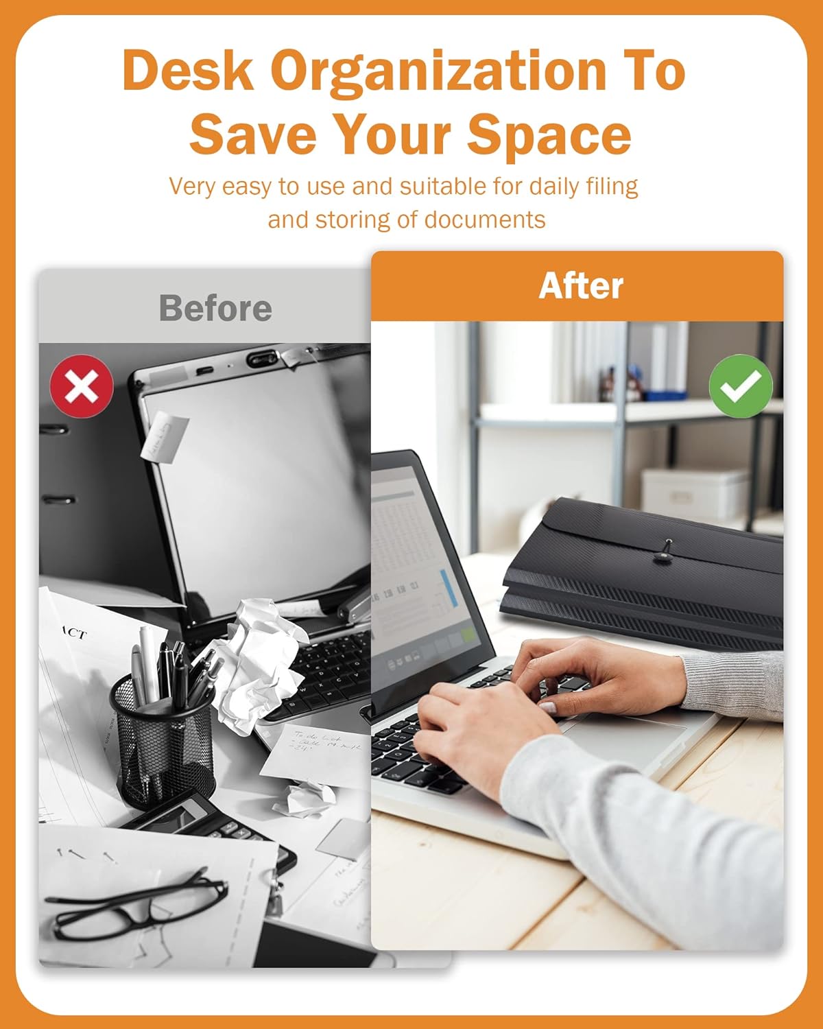 Cesil 2Pcs Accordian File Organizer Expanding File Folder, 13 Pockets File Holder Organizer, A4 Letter Size Paper Document Receipt Organizer Accordion Filing Folder for Classroom, Home, Office