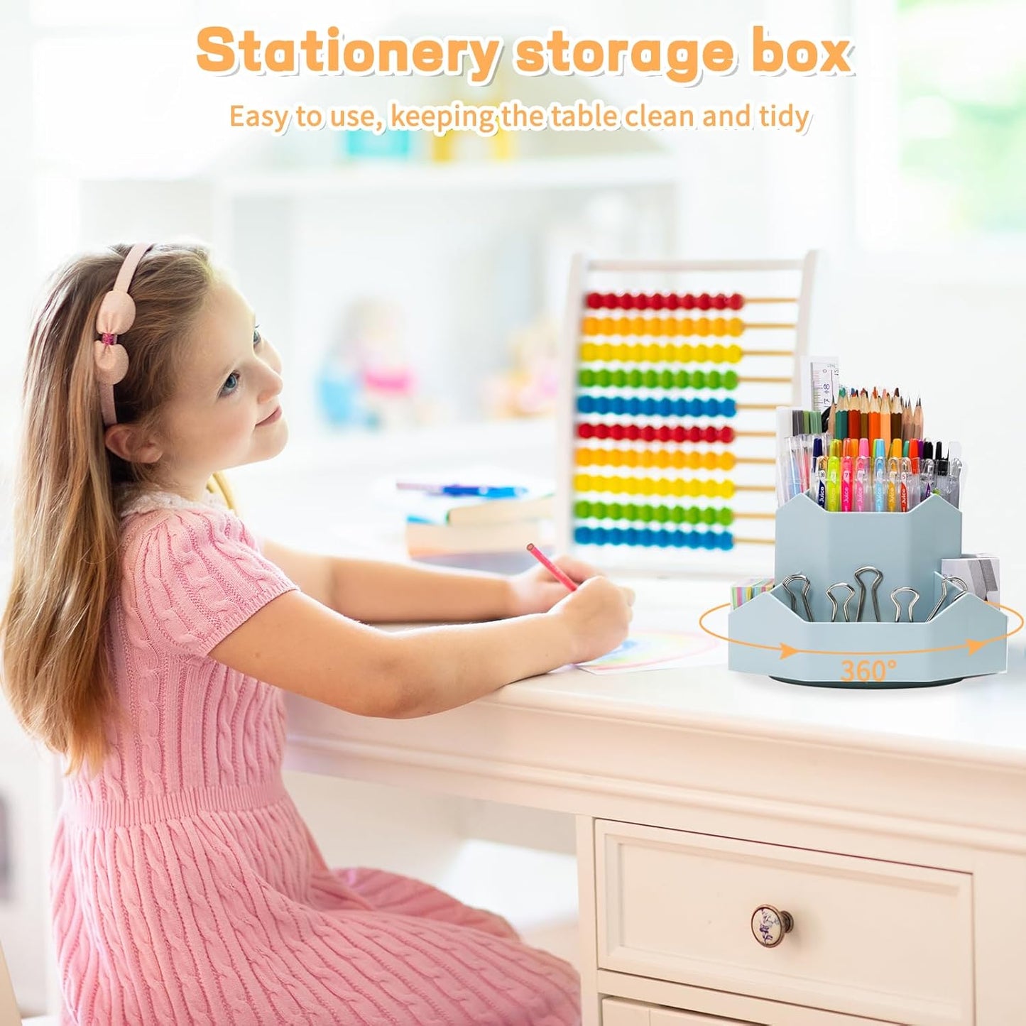 Pencil Pen Holder for Desk,9 Slots 360 Degree Rotating Desk Organizers,Desktop Storage Stationery Supplies Organizer, Cute Pencil Cup Pot For Office, School, Home(Blue)