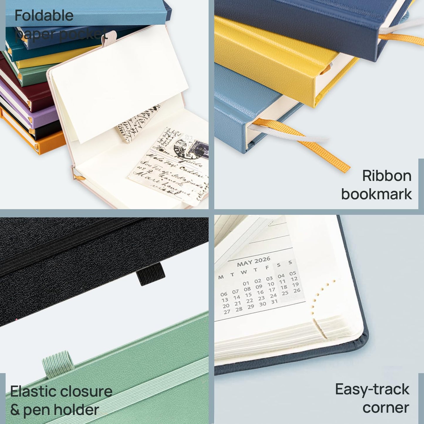 POPRUN 2026 Daily Planner One Page Per Day A6 Size Calendar (4.25" x 6.25") - 12 Months Hourly Appointment Book with Hardcover, Monthly Tabs, Pocket, Pen Holder - Pacific Green