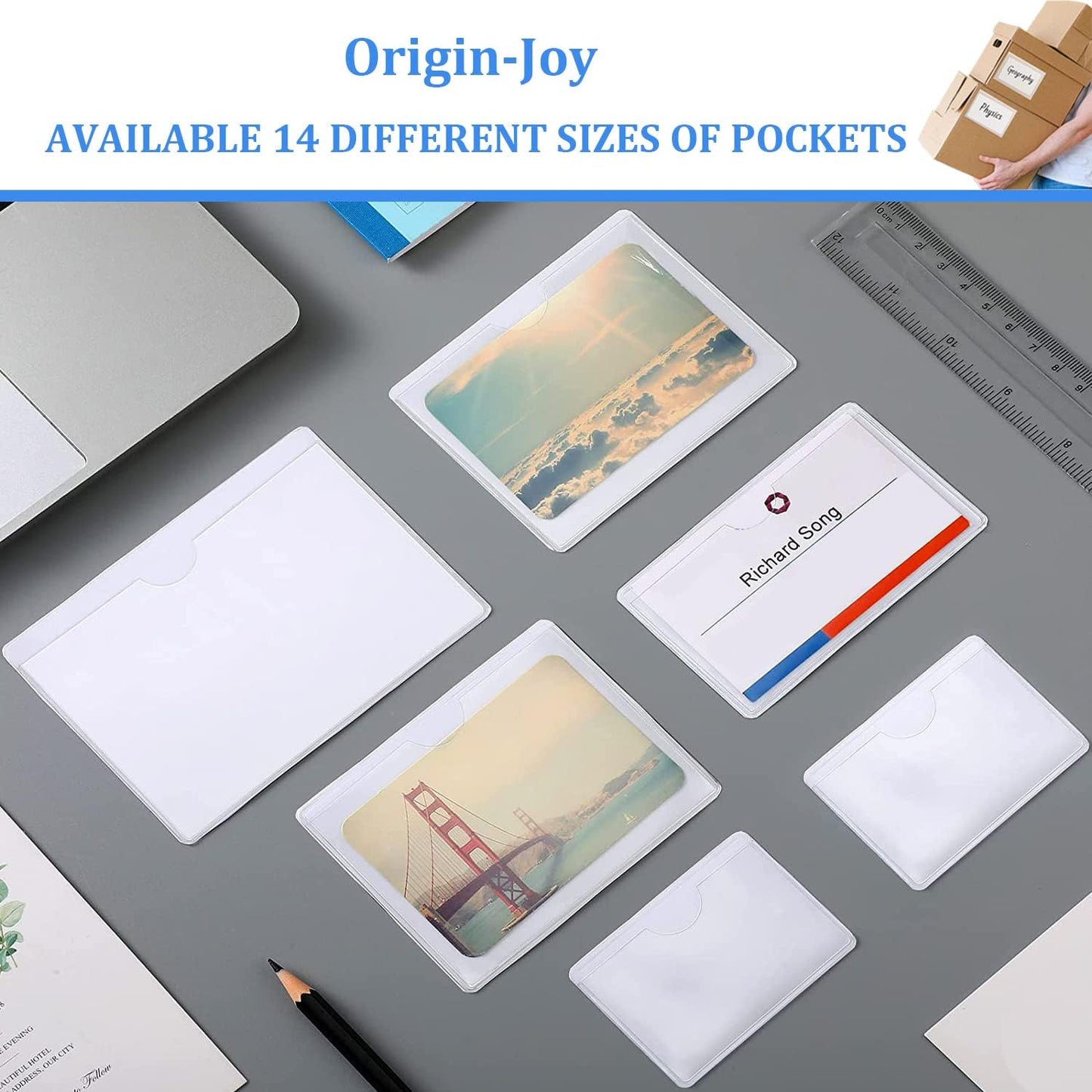 Origin-Joy 25 PCS Self-Adhesive Index Label Pockets, Clear Plastic Peel & Stick Card Holders with Top Open for Loading (6.75 x 3.5 inch)