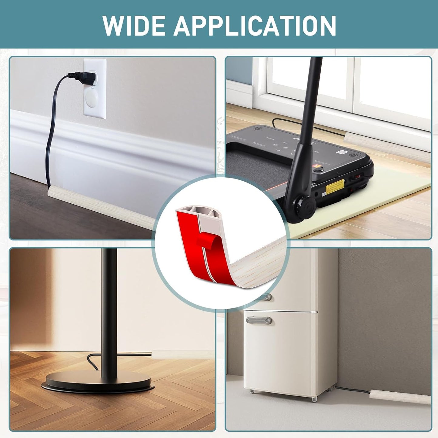 Floor Cord Cover Self Adhesive Cord Hider Floor Extension Cord Covers for Floor Power Cord Protector Cable Management Prevent Cable Trips Cable Cavity 0.47" W x 0.27" H (Beige Wood, 10Ft)