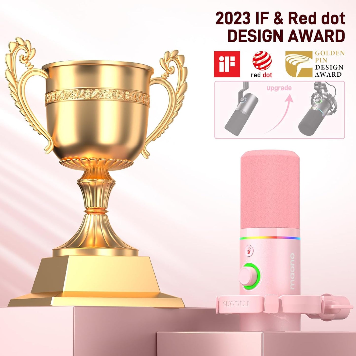 MAONO XLR/USB Dynamic Microphone Kit, RGB Gaming Mic with Software, Mute, Gain Knob, Volume Control, Boom Arm for Streaming, Podcasting, Voice-Over, Recording-PD200XS Pink