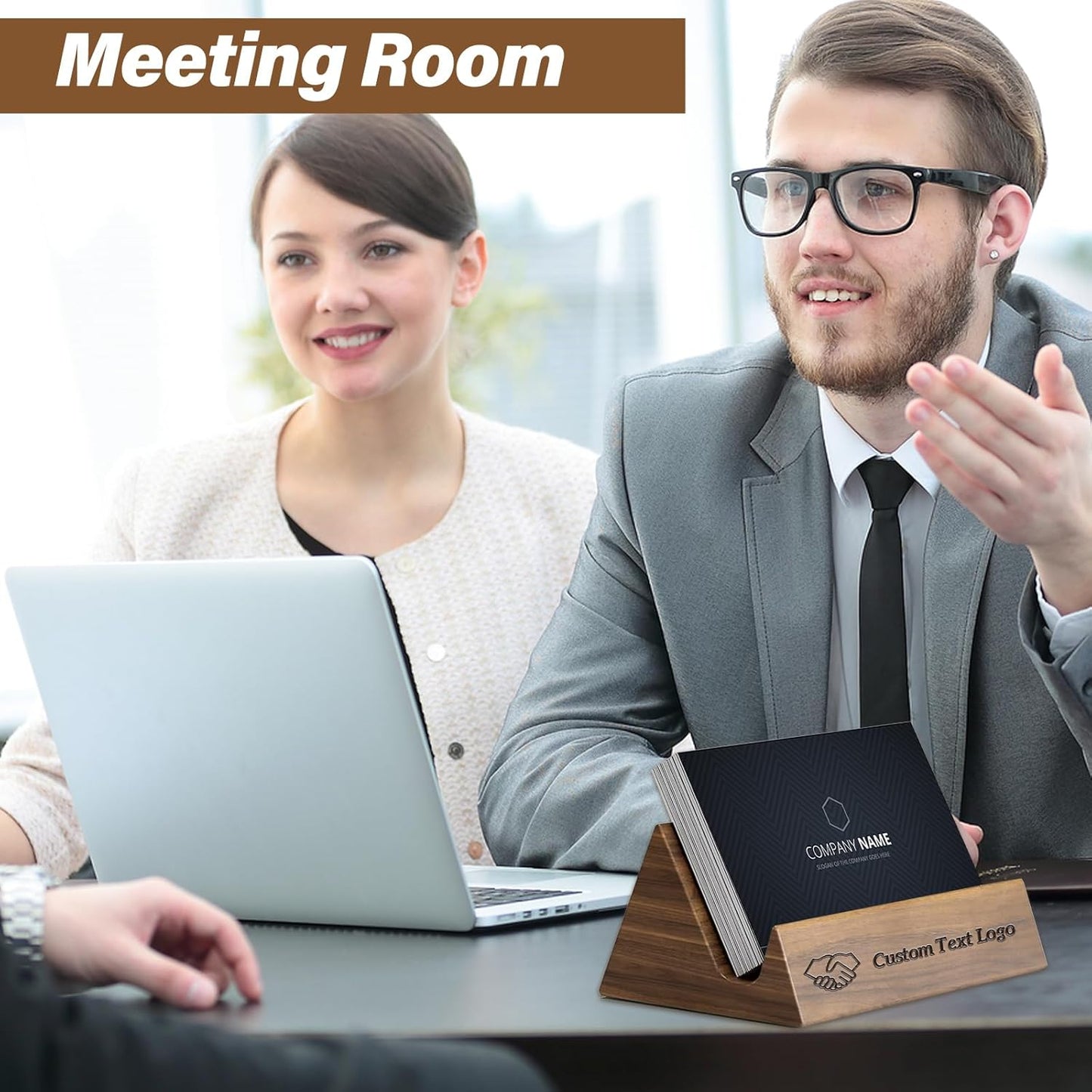 Custom Business Card Holder Desk-Personalized Engraved Wooden Business Card Case Holder, Customized Name Logo Business Card Display Gifts for Men Women (Style1-Black)