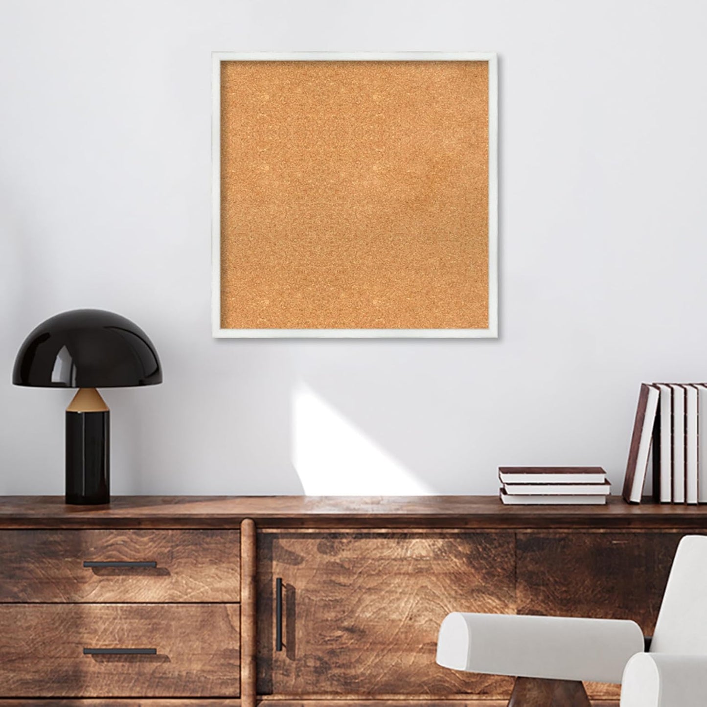 Amanti Art Natural Cork Board for Wall, 25x25 Vision Board with White Frame, Medium Corkboard Office Decor for Home Organization, Country Rustic Corkboard Pinboard to Display Items for Home