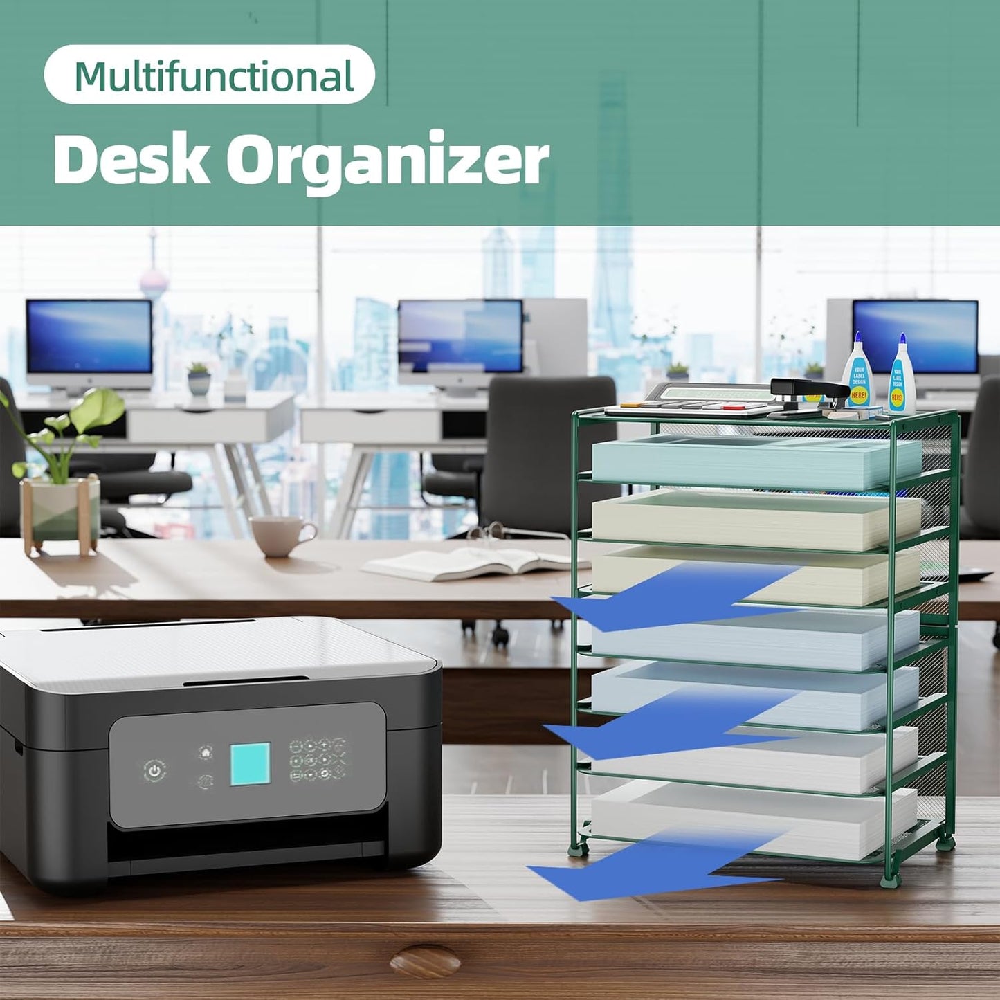 Simple Trending 2 Pack 8 Tier Letter Tray Paper - Mesh Desk File Organizer for Office School Desktop, Green